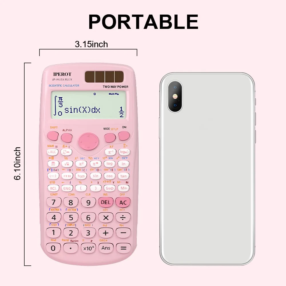 Scientific Calculators, IPEROT Pink Scientific Calculator 417 Function, Desktop Math Solar Calculators School Supplies Suitable for High School and College Students Algebra and Other Math Textbooks - Image 5