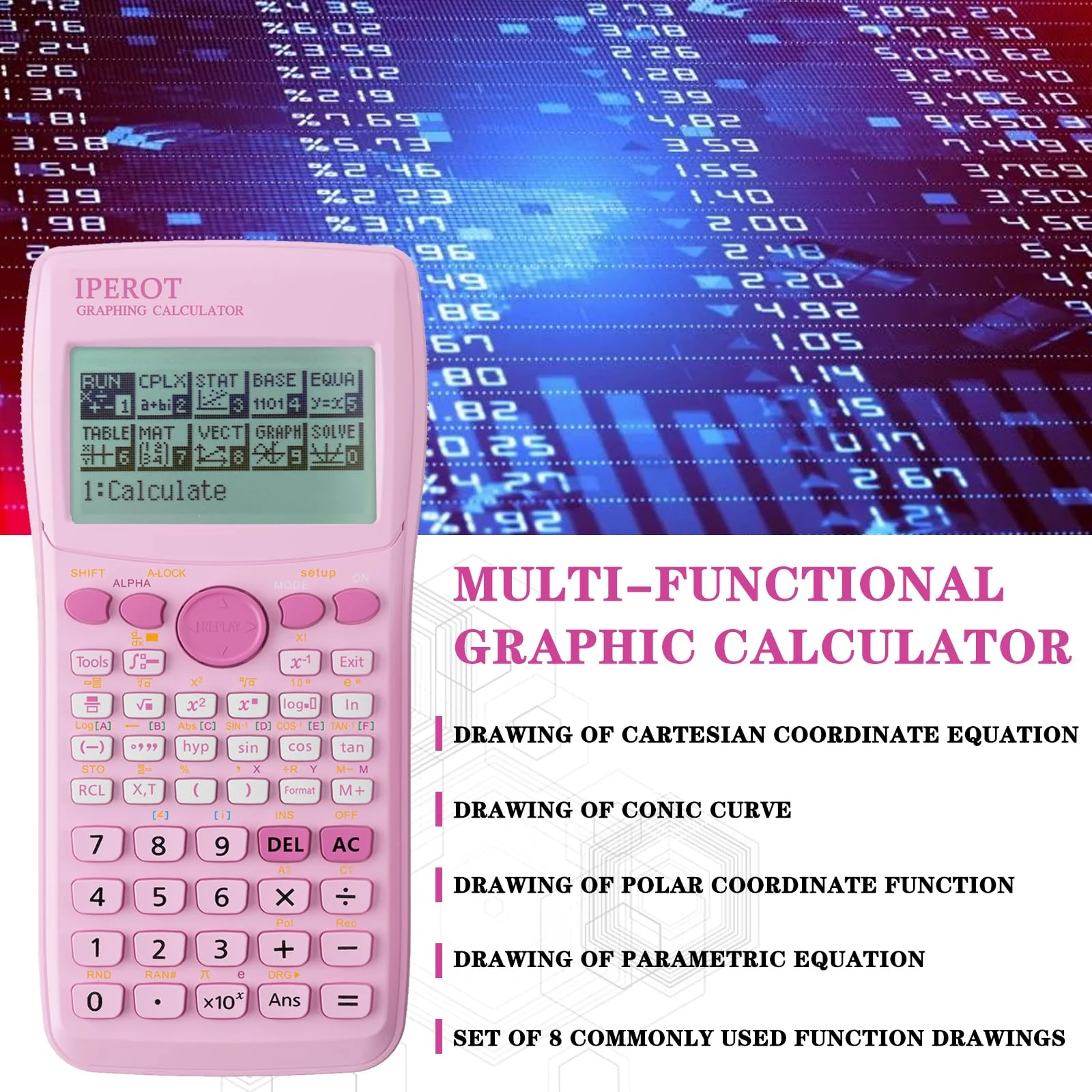 Scientific Calculators with Graphing Calculator, IPEROT Pink Scientific Calculators 10 Modes/ 4 Graphing Functions, Desktop Math Calculator Ideal for School Supplies, Students, College, Teachers - Image 4