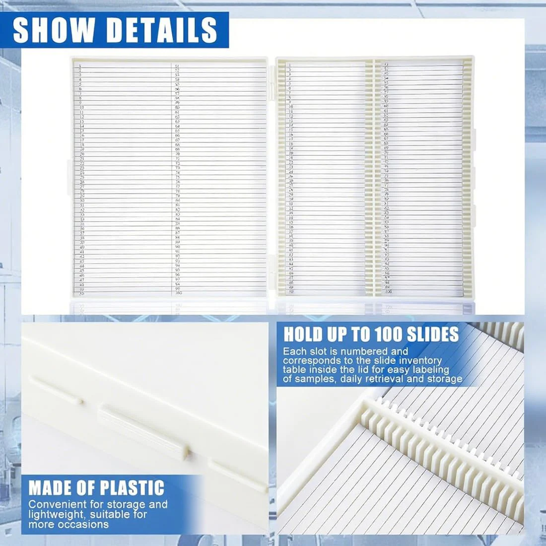 Scientific Preparation Box for 100 Slides, Plastic Box, Slide Box - Image 3