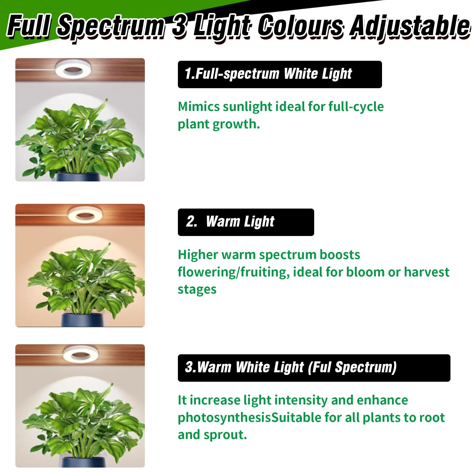 SciFiVisi Pack of 3 Plant Lamps, LED Full Spectrum, Plant Light with Auto Timer, 3 Colours, 10 Brightnesses, LED Plant Lamp for Indoor Plants (White, 3 Heads) White 3 Heads - Image 9
