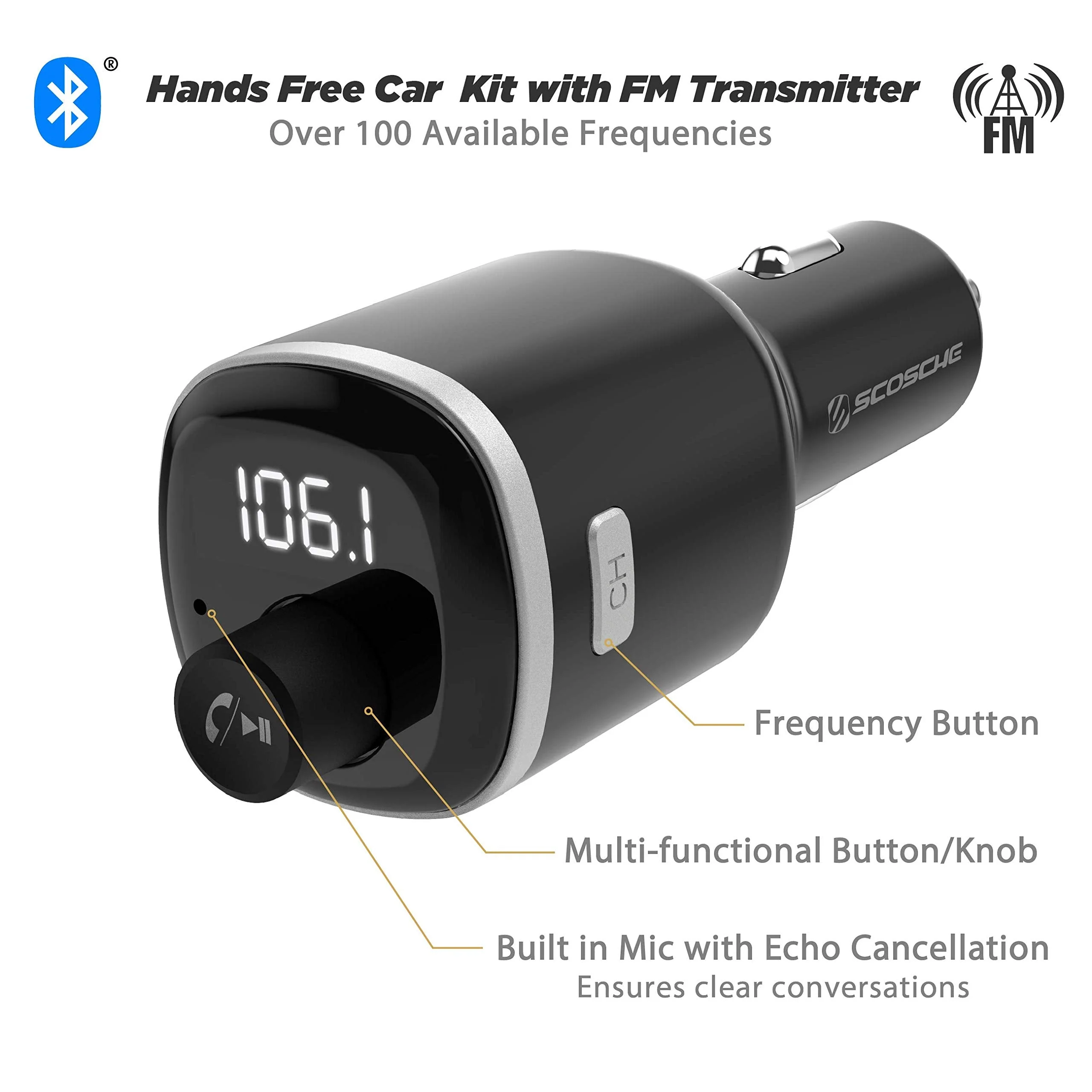 Scosche BTFM4-SP1 BTFREQ Universal Bluetooth Handsfree Car Kit with FM Transmitter and Dual USB Ports, Black - Image 3