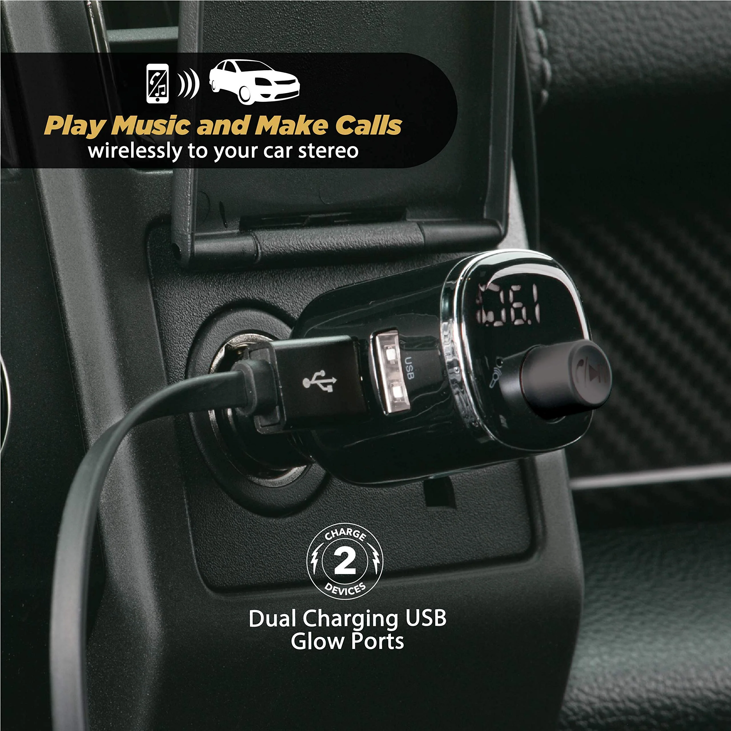 Scosche BTFM4-SP1 BTFREQ Universal Bluetooth Handsfree Car Kit with FM Transmitter and Dual USB Ports, Black - Image 4