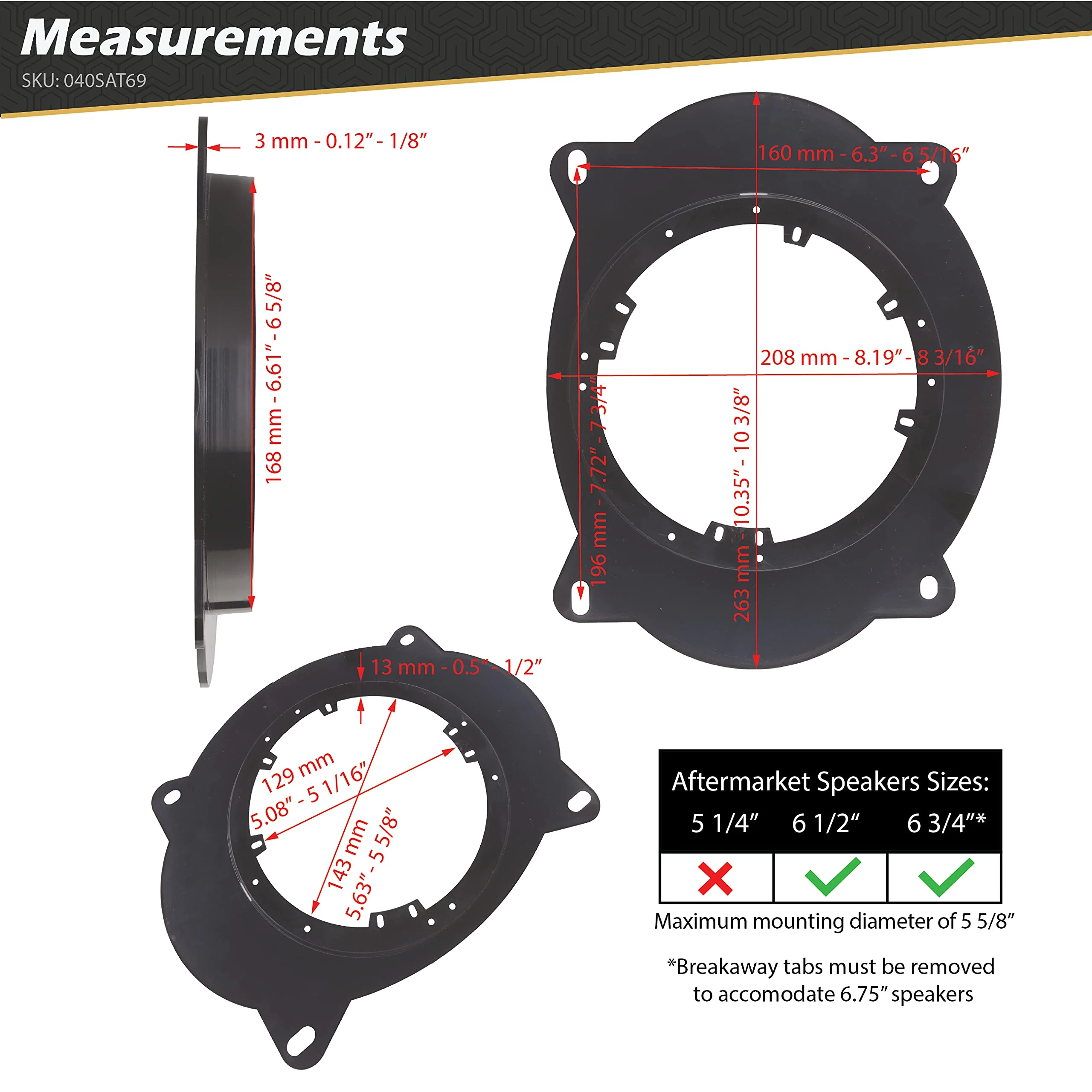 Scosche Select 2002 to 2020 Lexus & Toyota Vehicles 6.5” - 6.75” Speaker Adapters (1 Pair) SAT69,black - Image 5