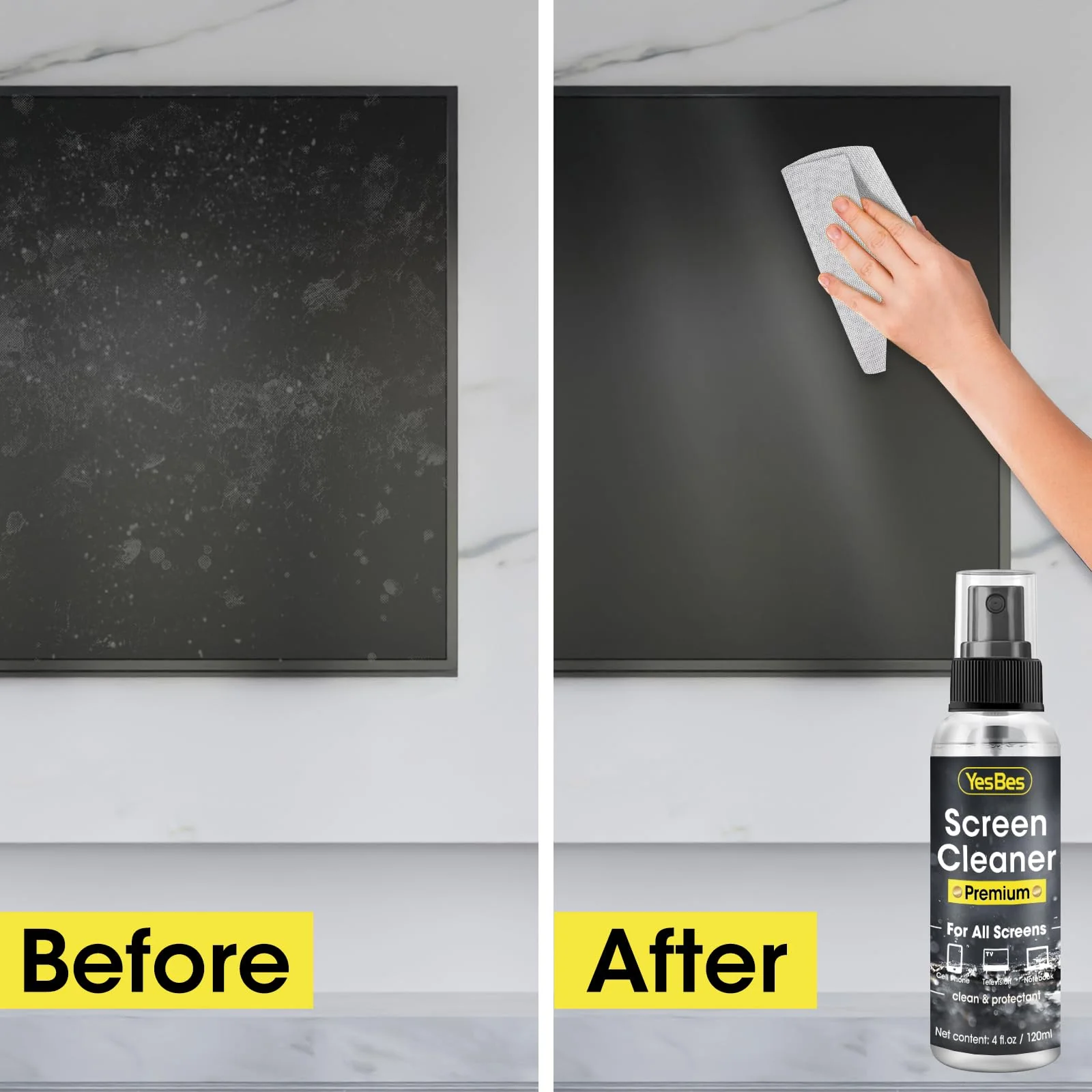 Screen Cleaner Spray 16oz (4oz x 4 Pack) - TV Screen Cleaner Spray and 2 Microfiber Cloths, Computer Screen Cleaner & Car Screen Cleaner for TV, Monitor, Laptop, MacBook, iPad and Electronic Devices - Image 3