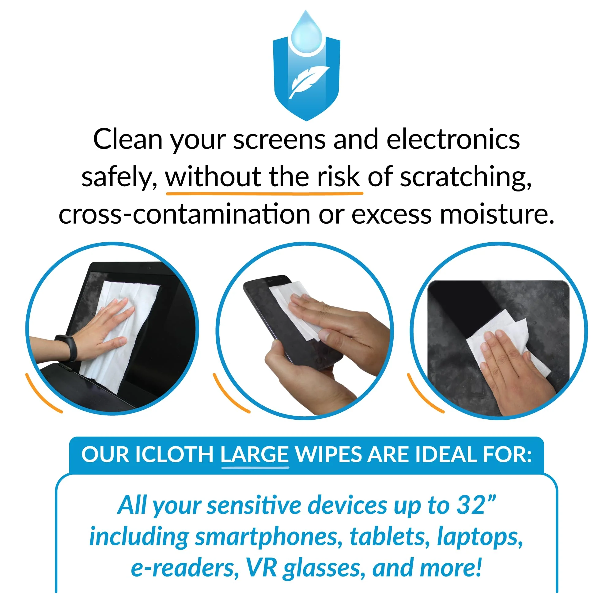 Screen Cleaner Wipes by iCloth – Individually Wrapped – Travel Size – Streak-Free – Clean Your Phone, iPad, Laptop, Computer Screen and More – 24 Wipes (5" x 7") 24 Count (Pack of 1) - Image 3