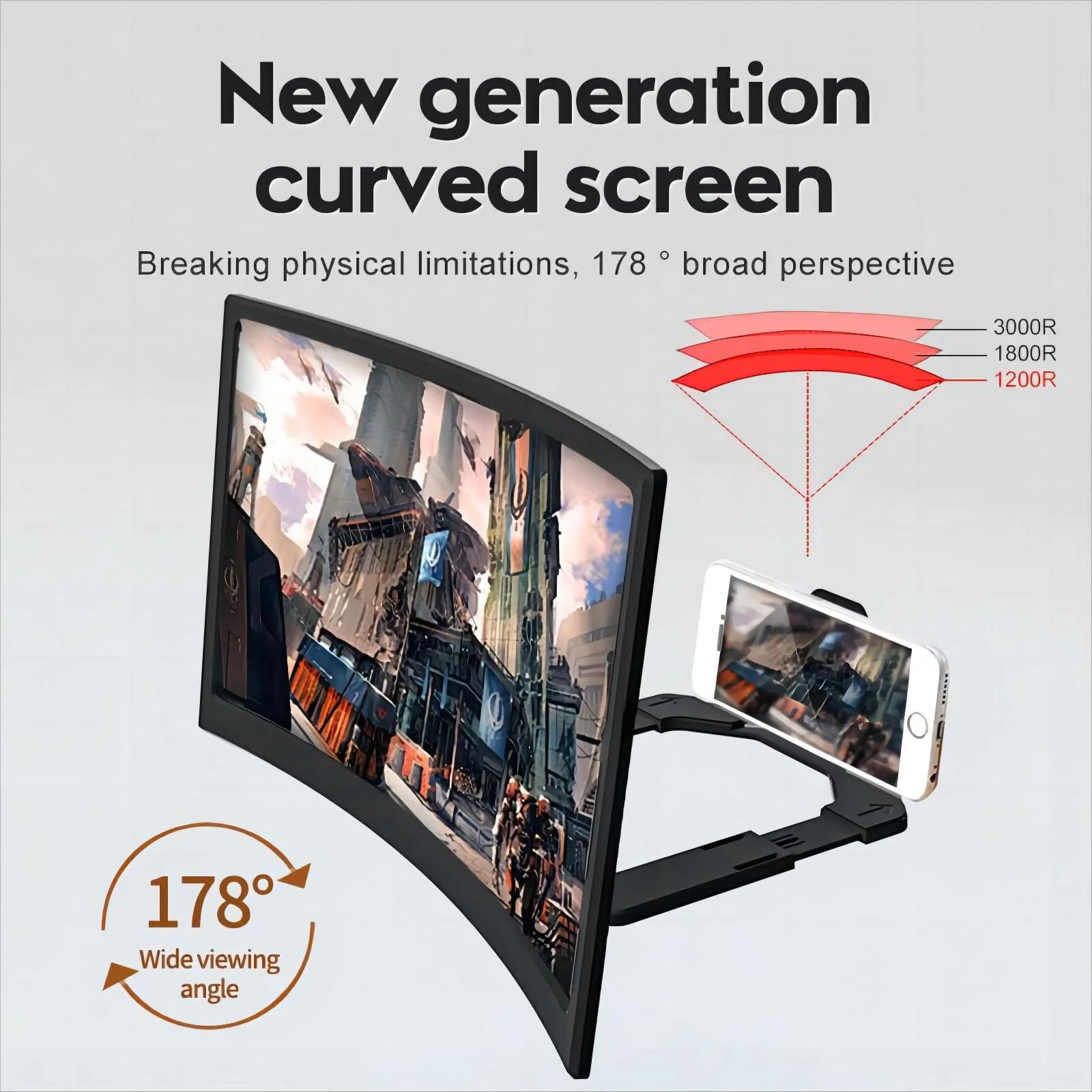 Screen Magnifier for Cell Phone, 14" Curved Phone Magnifying Screen Upgraded HD 3D Phone Screen Amplifier Phone Stand with Screen Enlarger Compatible with All Smartphones for Movies Videos 14 Inch - Image 3