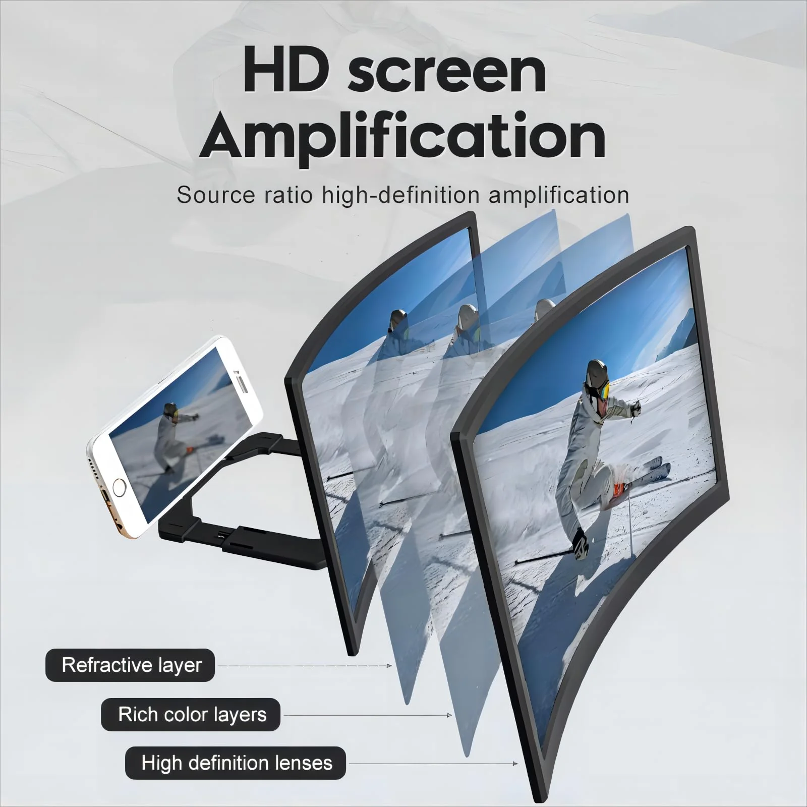 Screen Magnifier for Cell Phone, 14" Curved Phone Magnifying Screen Upgraded HD 3D Phone Screen Amplifier Phone Stand with Screen Enlarger Compatible with All Smartphones for Movies Videos 14 Inch - Image 4