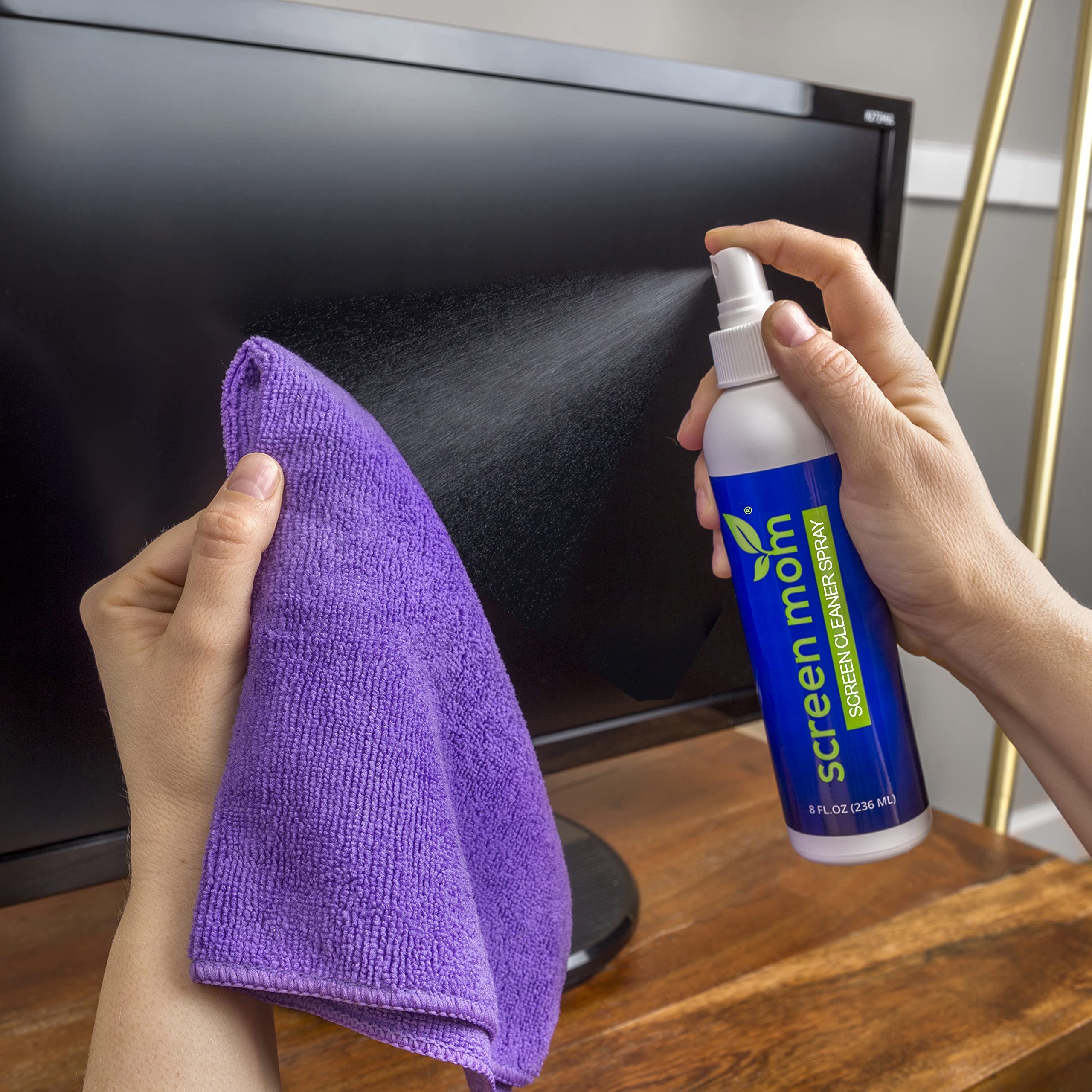 Screen Mom Screen Cleaner Home & Away Bundle – Designed for LED, LCD, Plasma, TV, iPad, Laptop, Computer Monitor, Tablets, Phones, & Eyeglasses - Includes 8oz & 2oz Bottle with 4 Microfiber Cloths - Image 2