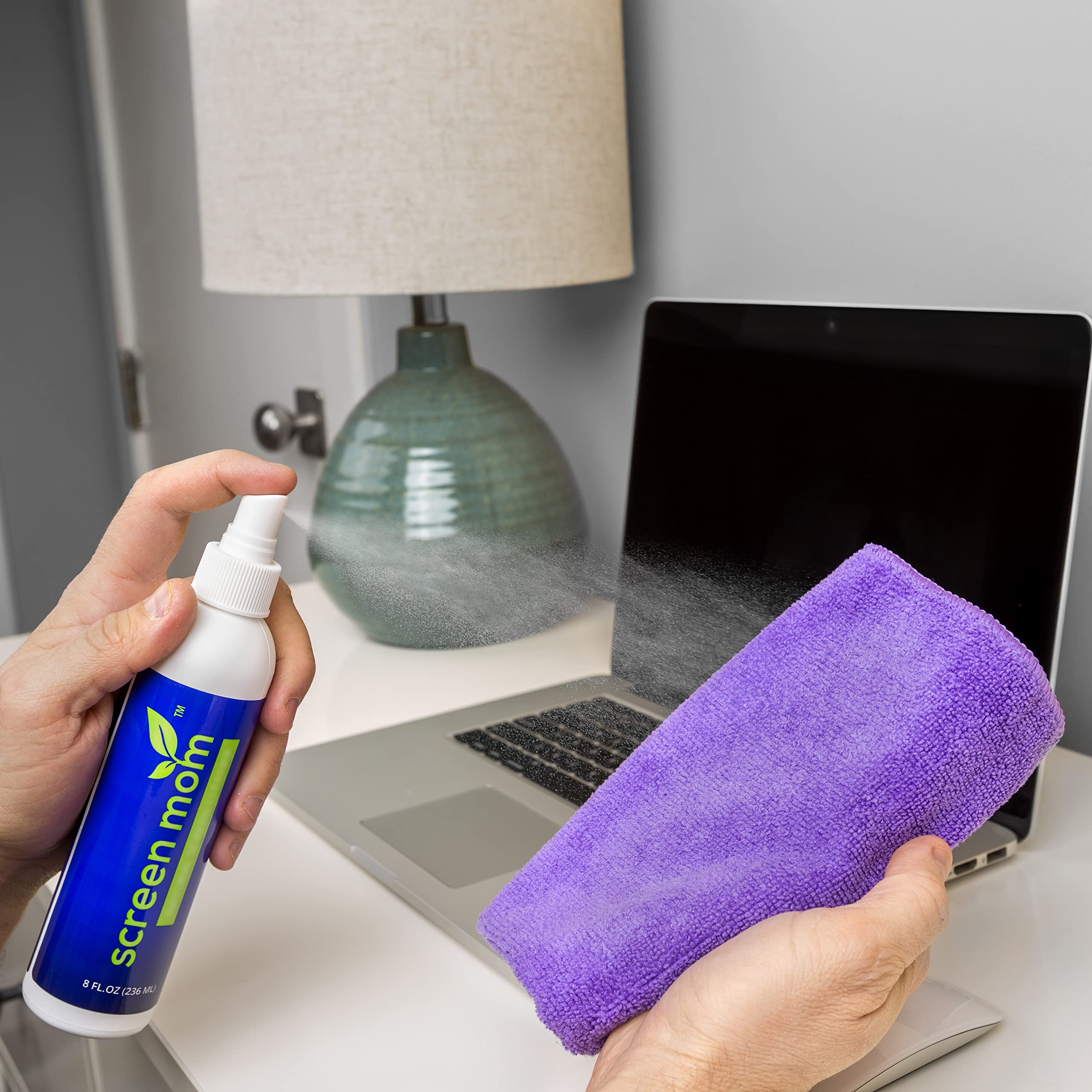 Screen Mom Screen Cleaner Home & Away Bundle – Designed for LED, LCD, Plasma, TV, iPad, Laptop, Computer Monitor, Tablets, Phones, & Eyeglasses - Includes 8oz & 2oz Bottle with 4 Microfiber Cloths - Image 4