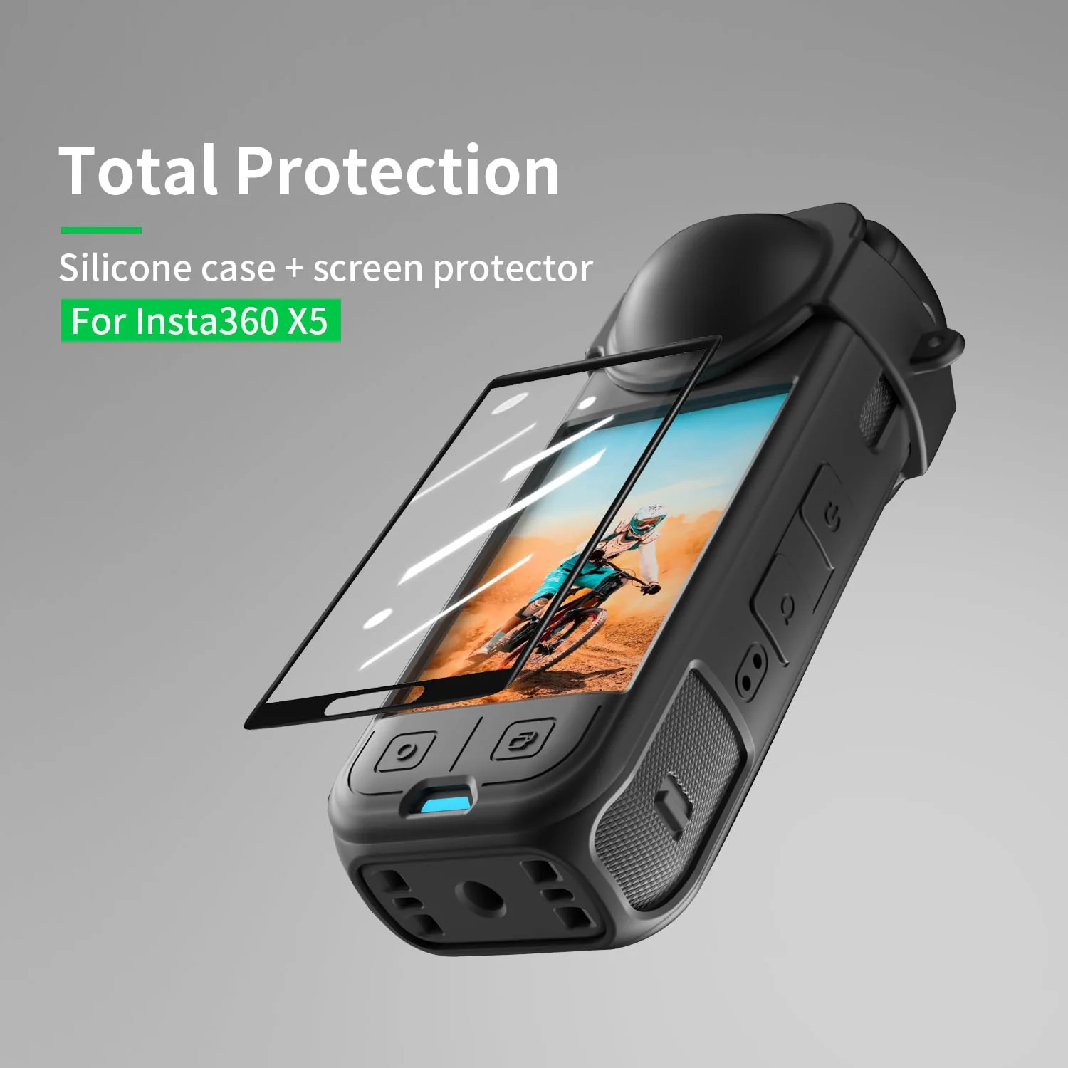 Screen Protector+Lens Cap+Silicone Case for Insta 360X5,Protective Silicone Cover for Insta360X5 Combo Accessories(Black) - Image 2