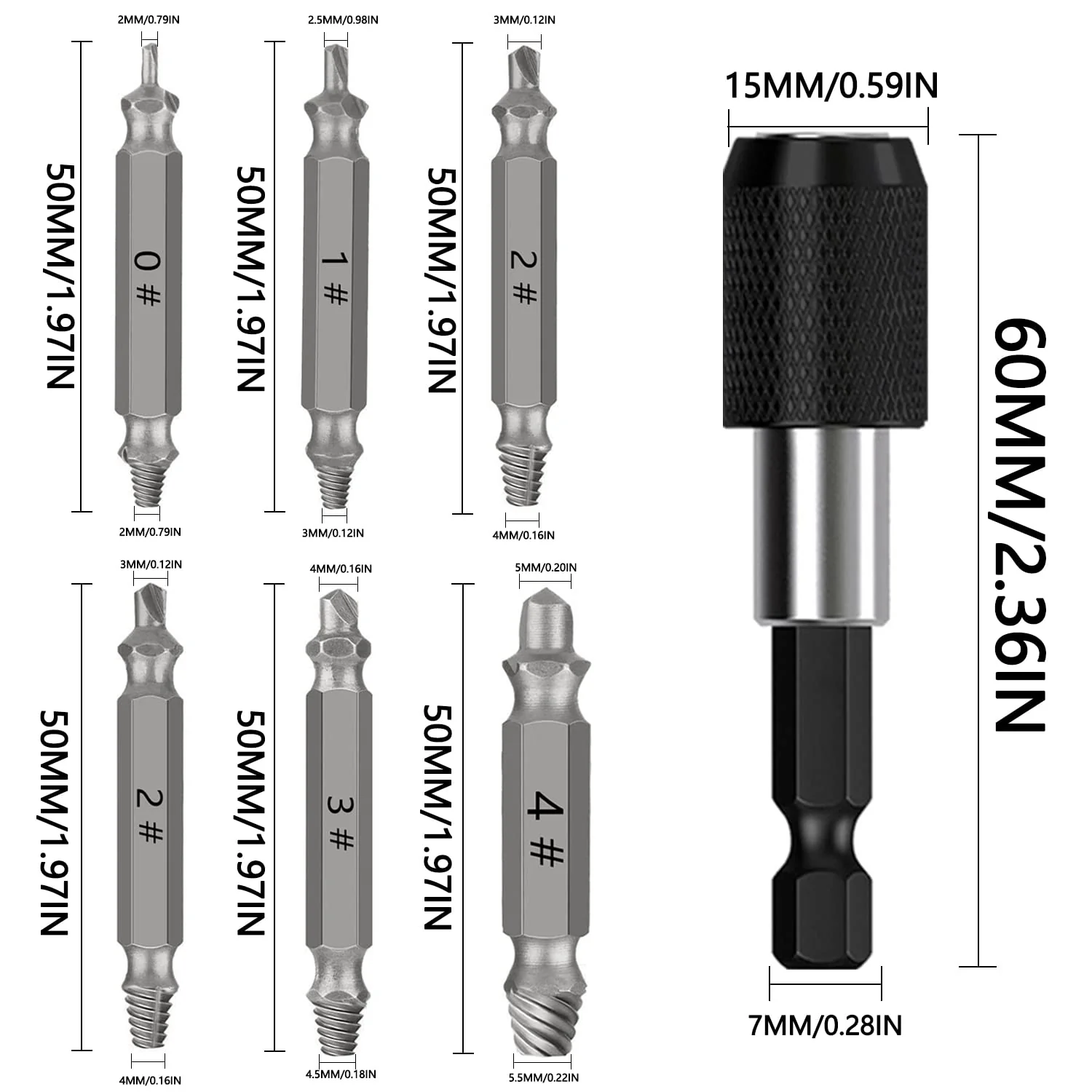 Screw Extractor, 6 Pieces, Damaged Screw Remover, Extractor, Damaged Screw Remover, Guide Set for Quick Drill for Robbed or Damaged Screws - Image 2