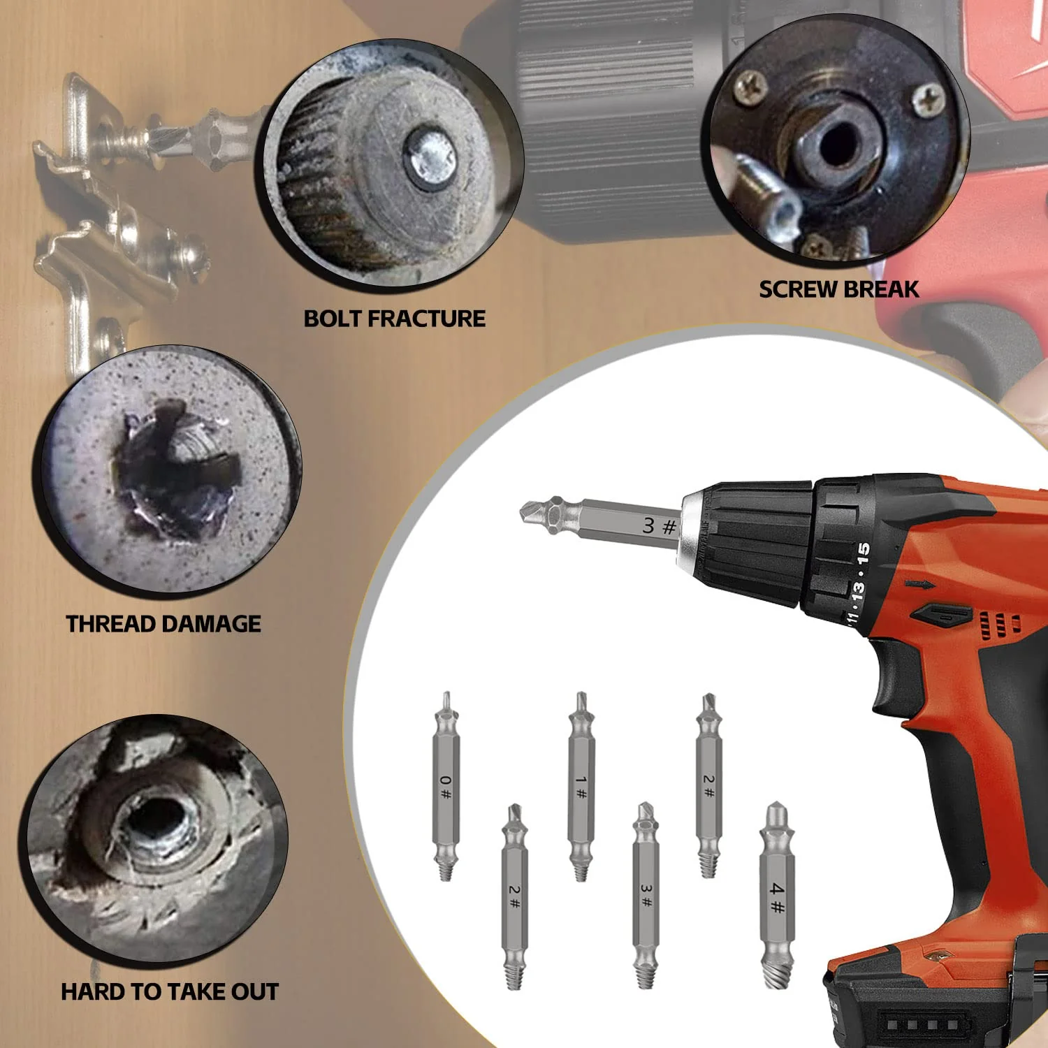 Screw Extractor, 6 Pieces, Damaged Screw Remover, Extractor, Damaged Screw Remover, Guide Set for Quick Drill for Robbed or Damaged Screws - Image 5