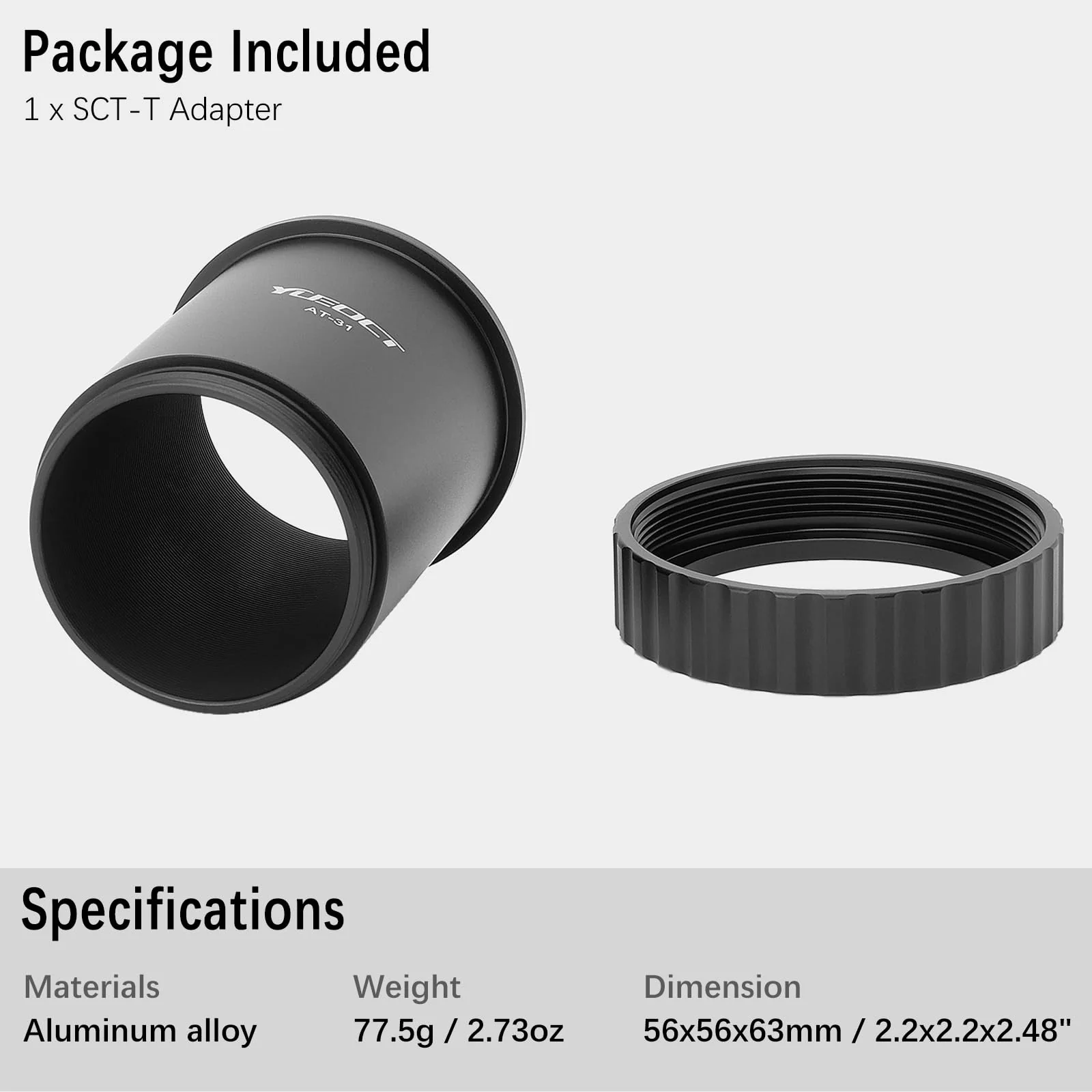 SCT-T Adapter, 2" x24 SCT Female Thread to T T2 M42x0.75 Male Thread, T-Adapter for 2" x24 Schmidt Cassegrain Telescope Visual Back OTA Reducer Corrector Lens - Image 7