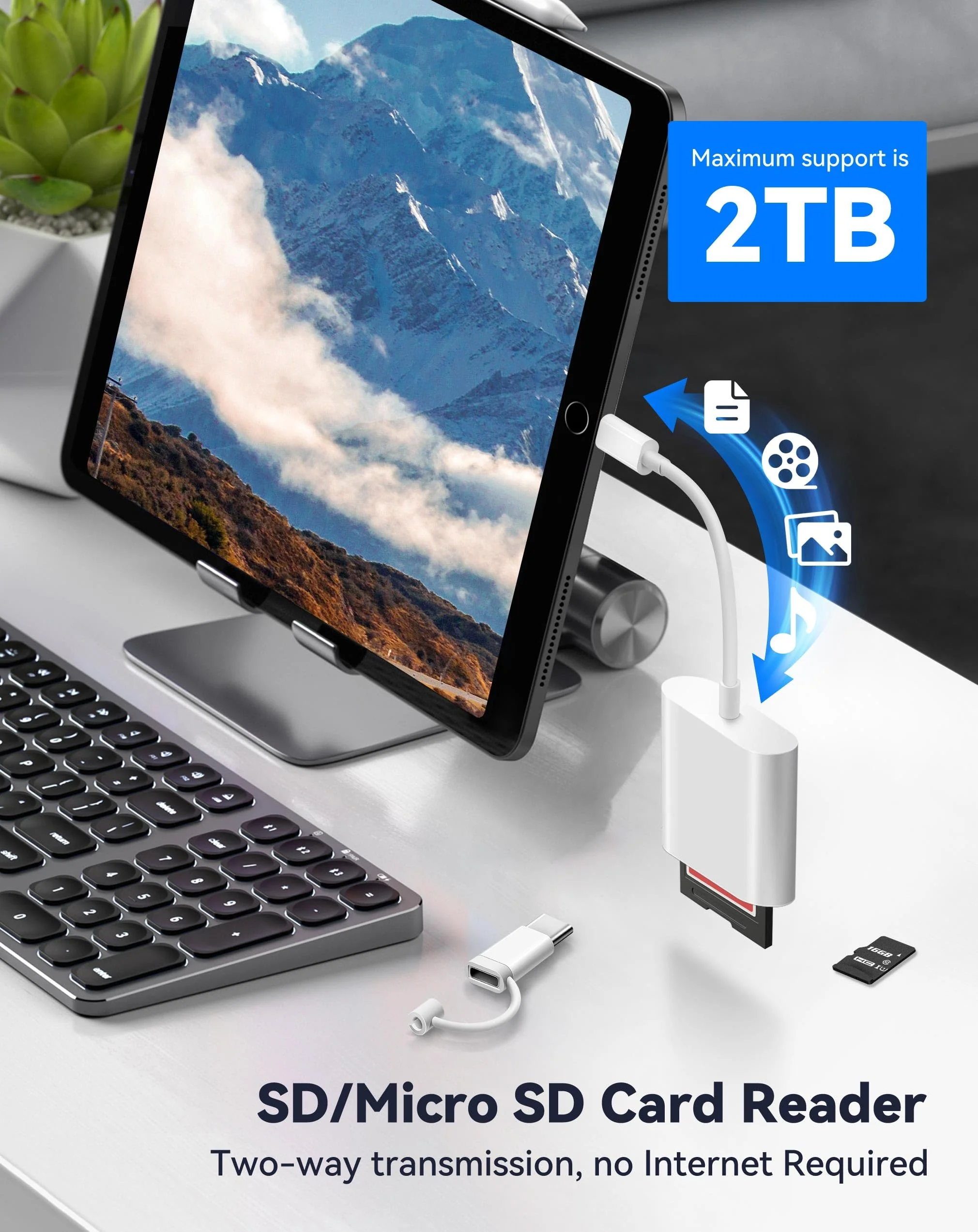 SD Card Reader for iPhone iPad, Dual Connector (Lightning&USB-C) Micro SD Memory Card Reader, 2 in 1 SD and TF Card Adapter Portable Trail Camera Viewer, No Driver Needed, Plug and Play 2 Slots for (Lightning+USBC) - Image 4