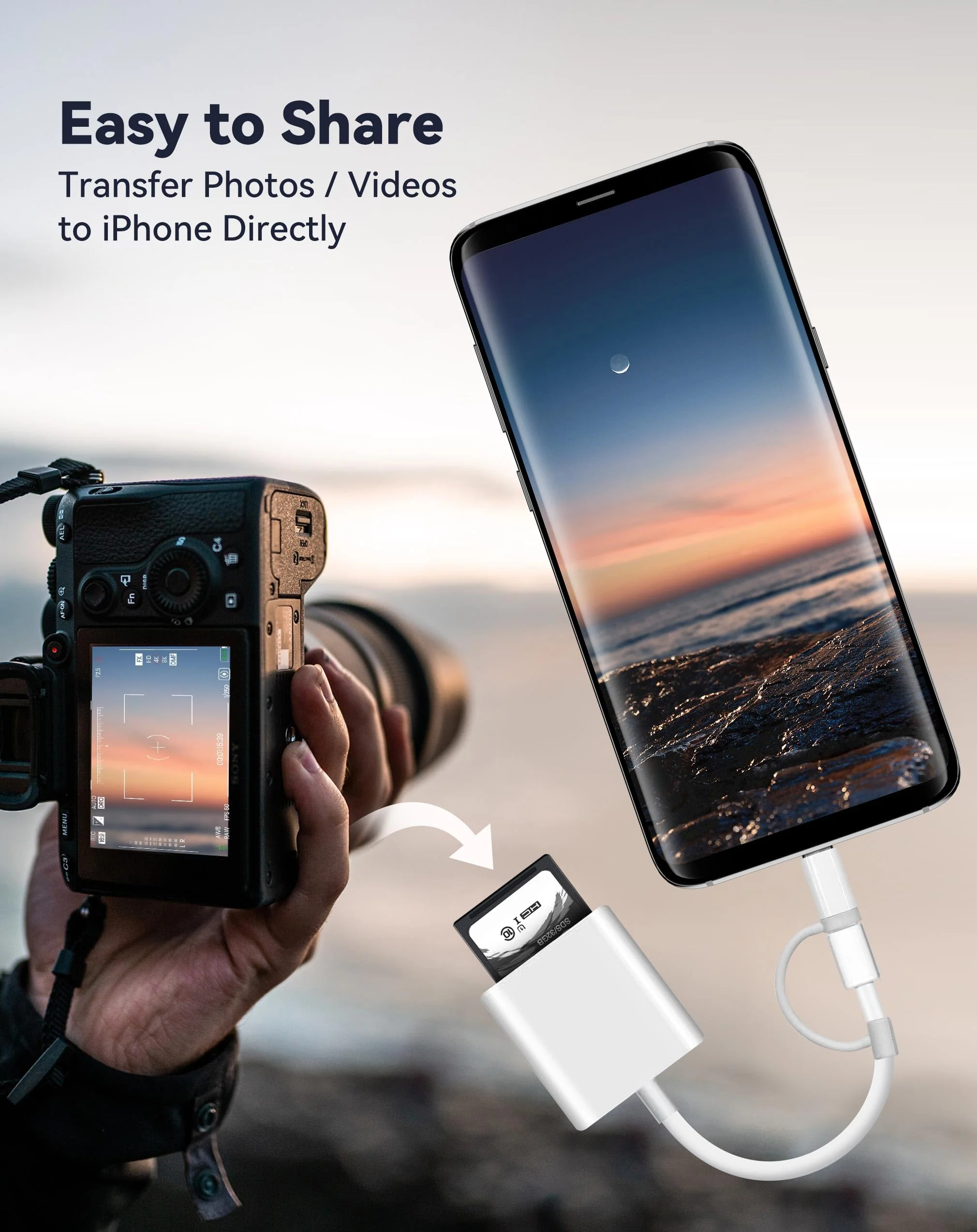 SD Card Reader for iPhone iPad, Dual Connector (Lightning&USB-C) Micro SD Memory Card Reader, 2 in 1 SD and TF Card Adapter Portable Trail Camera Viewer, No Driver Needed, Plug and Play 2 Slots for (Lightning+USBC) - Image 6