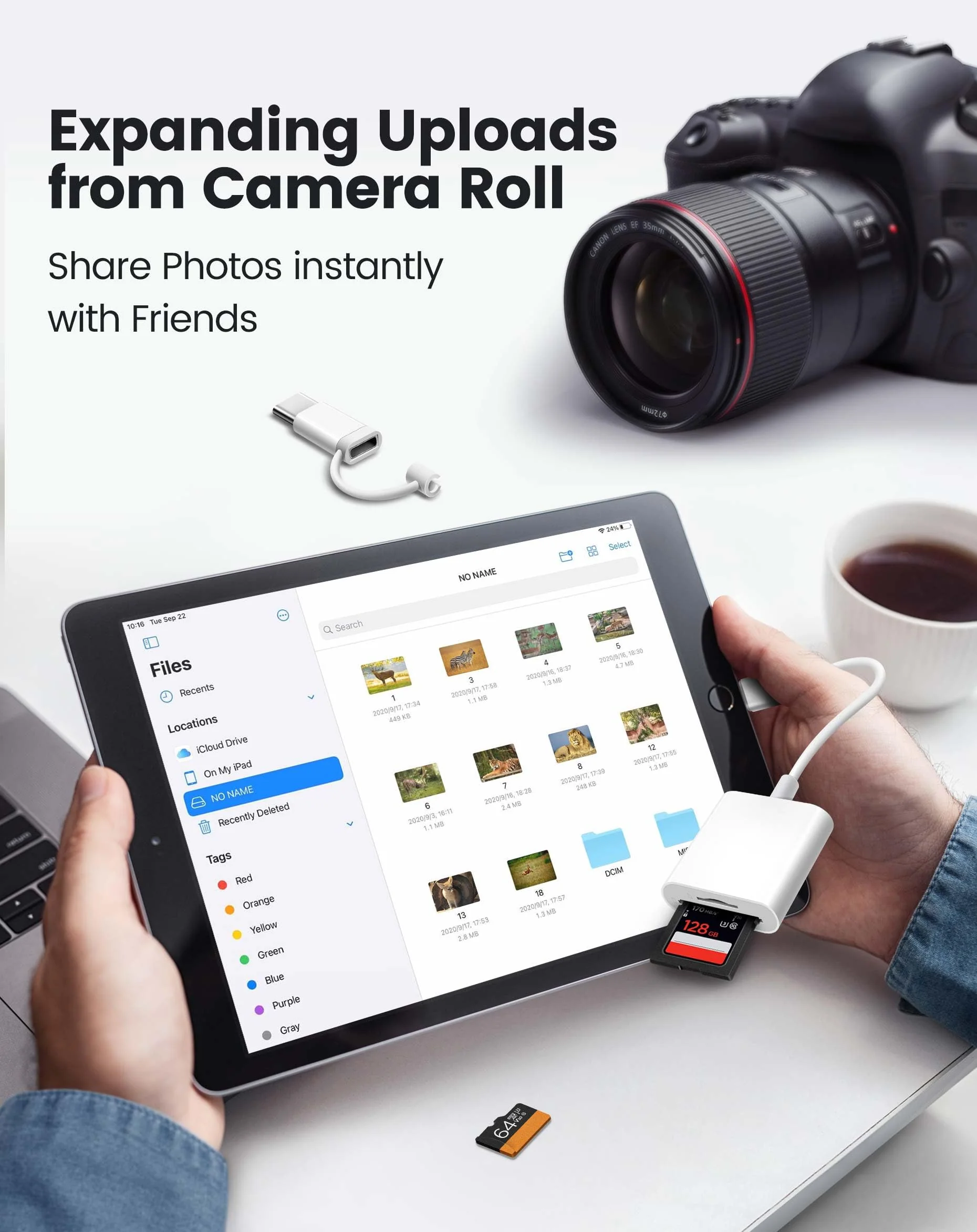 SD Card Reader for iPhone iPad, Dual Lightning & USB-C Connector Memory SD Card Adapter, Support SD/MicroSD Cards, High-Speed Trail Camera Viewer, Plug and Play 2 Slots to Lightning&USB-C White - Image 6