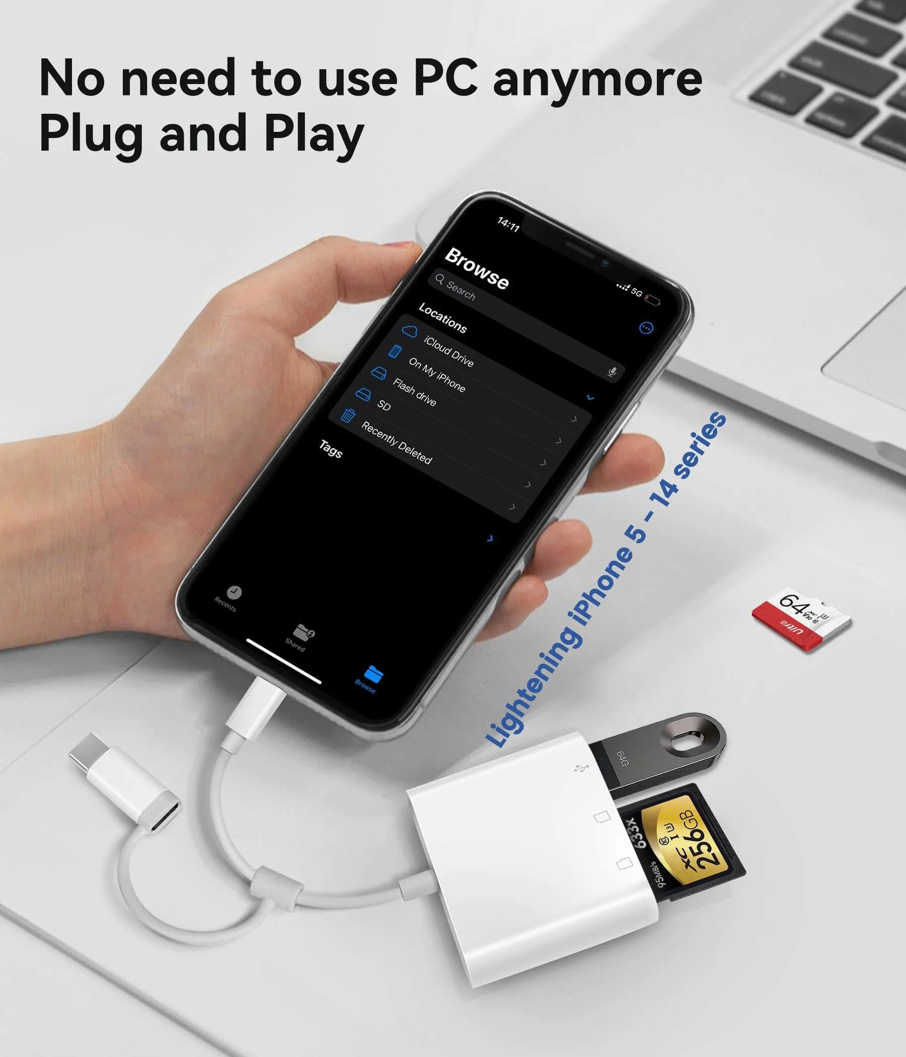 SD Card Reader for iPhone iPad Trail Camera Viewer 3-in-1 SD Adapter with Dual Slots & USB Port, Memory Card Adapter Dual-connector Design with Lightening&USB-C for Photographers, Plug & Play 3 Slots to (Lightning+USBC) - Image 3