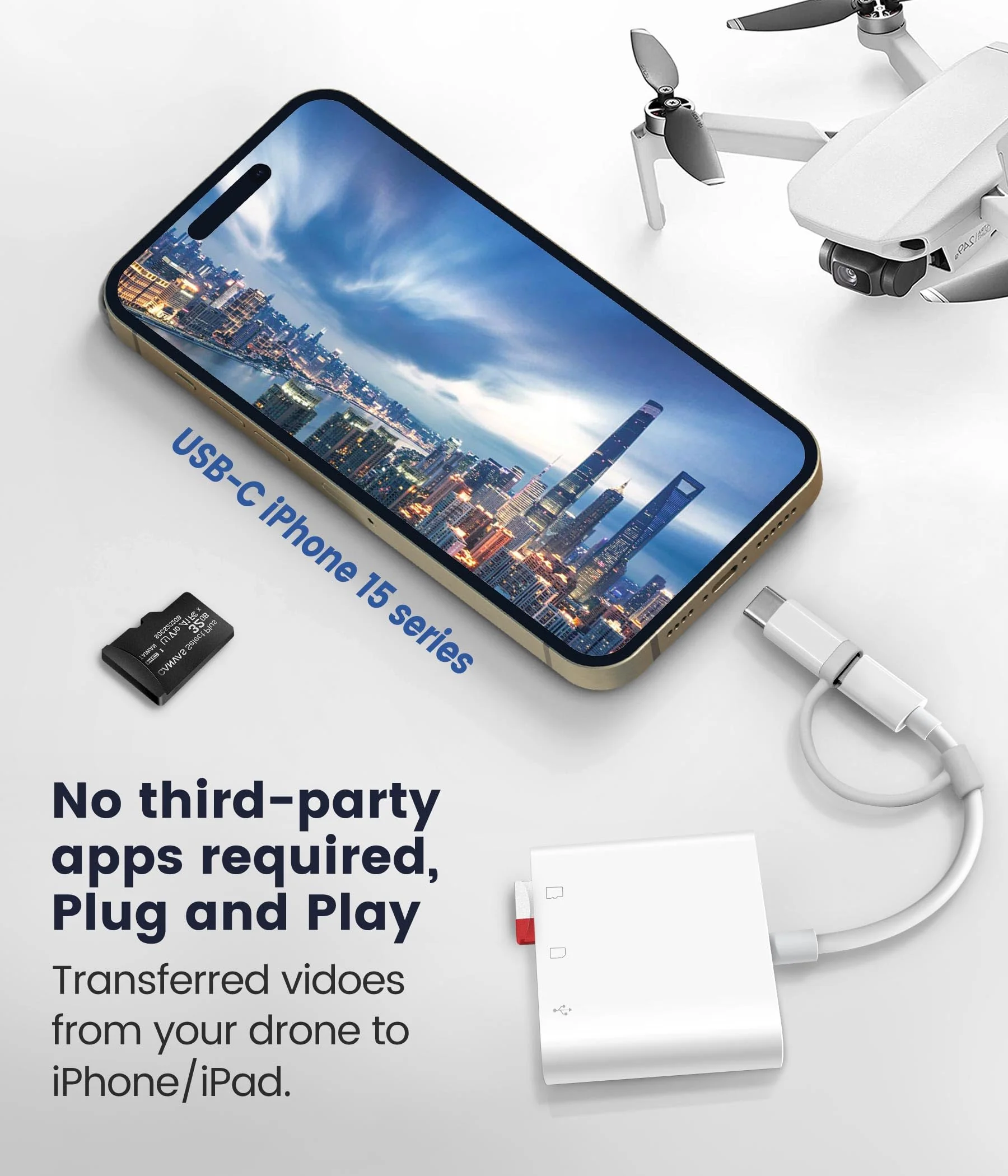 SD Card Reader for iPhone iPad Trail Camera Viewer 3-in-1 SD Adapter with Dual Slots & USB Port, Memory Card Adapter Dual-connector Design with Lightening&USB-C for Photographers, Plug & Play 3 Slots to (Lightning+USBC) - Image 4
