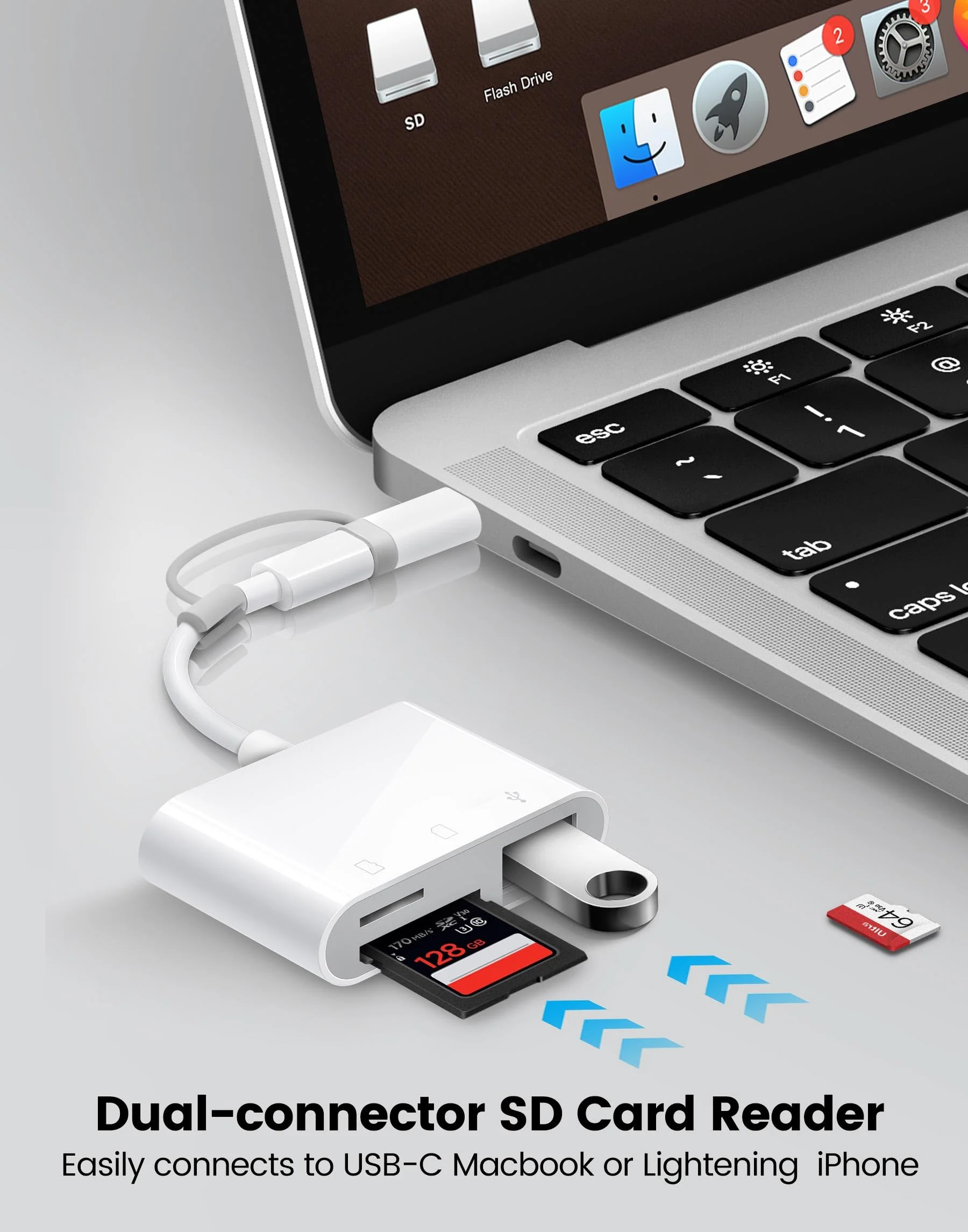 SD Card Reader for iPhone iPad Trail Camera Viewer 3-in-1 SD Adapter with Dual Slots & USB Port, Memory Card Adapter Dual-connector Design with Lightening&USB-C for Photographers, Plug & Play 3 Slots to (Lightning+USBC) - Image 6