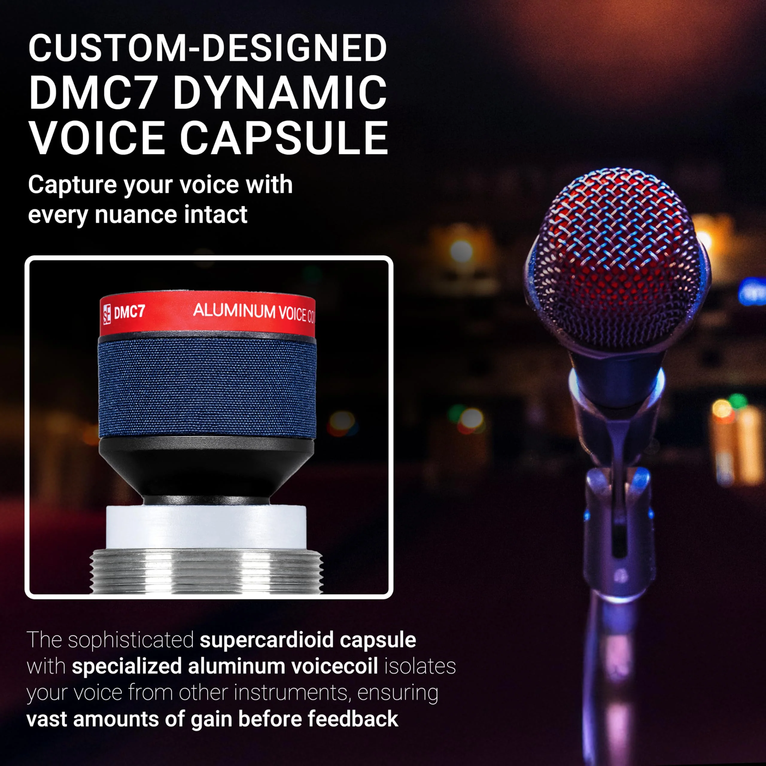 SE ELECTRONICS V7 Dynamic Microphone for Singing, Speech & Studio Recording - XLR Handheld Professional Microphone with Supercardioid Aluminum Voice Coil for Huge Gain Before Feedback - Grey V7 - Gray - Image 6