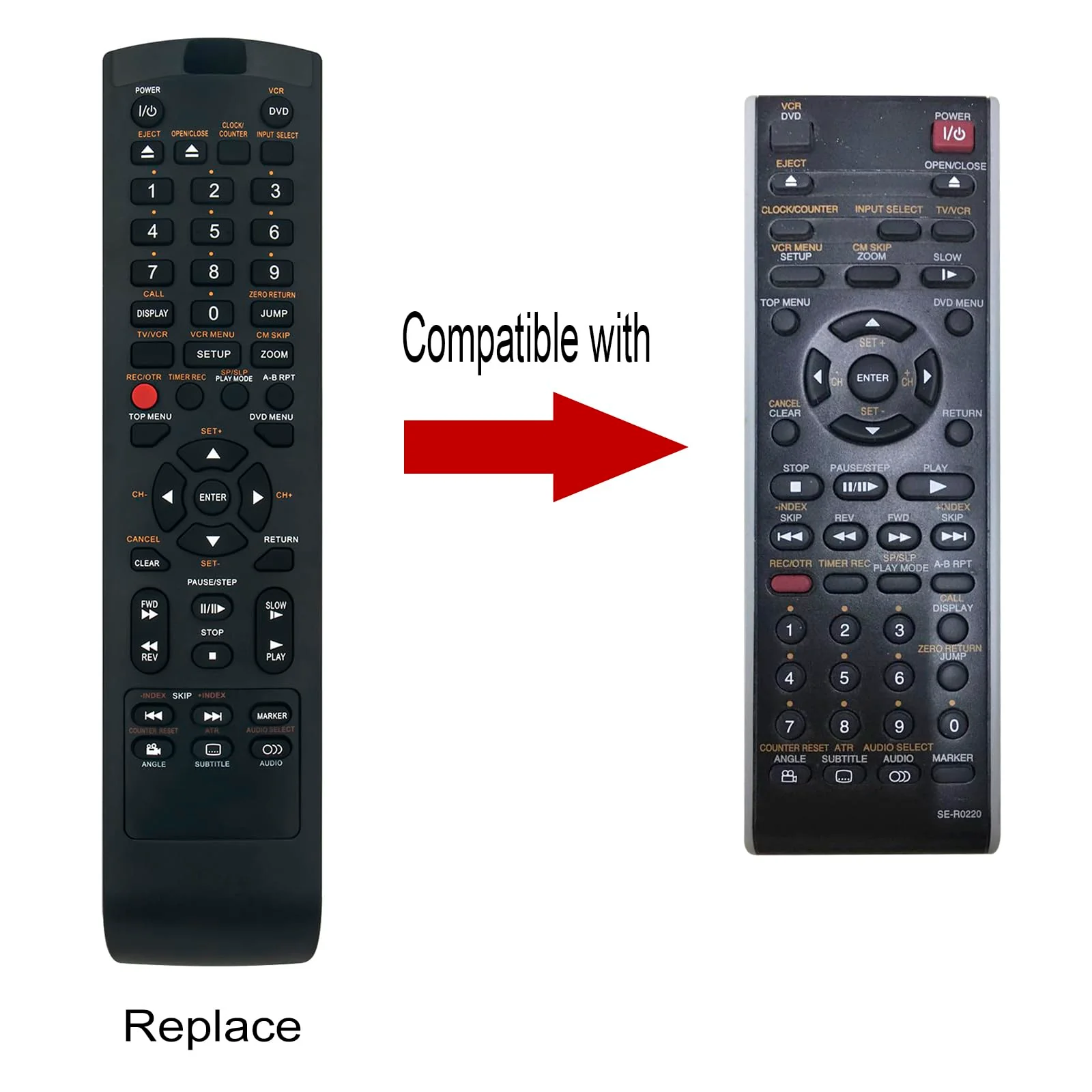 SE-R0220 Replace Remote Control fit for Toshiba DVD VCR Combo SD-KV550 SD-KV550SU SD-V394 SD-V394SC SD-V394SU SD-V395 SD-V395KC DVD Video Player & Video Cassette Recorder - Image 5