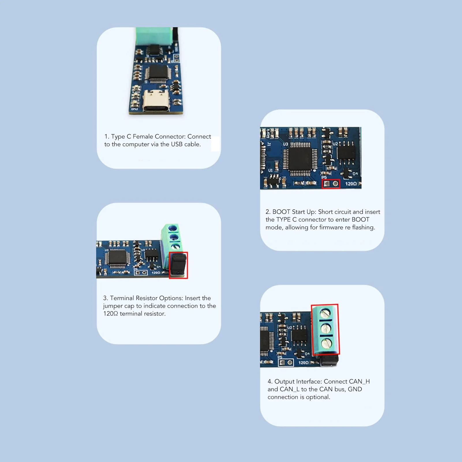 SEAFRONT USB to CAN Module Type C Power Supply Converter Adapter for CAN 2.0A CAN 2.0B CAN FD Protocol Bus Analyzer V2.0 LED Display High Performance - Image 6