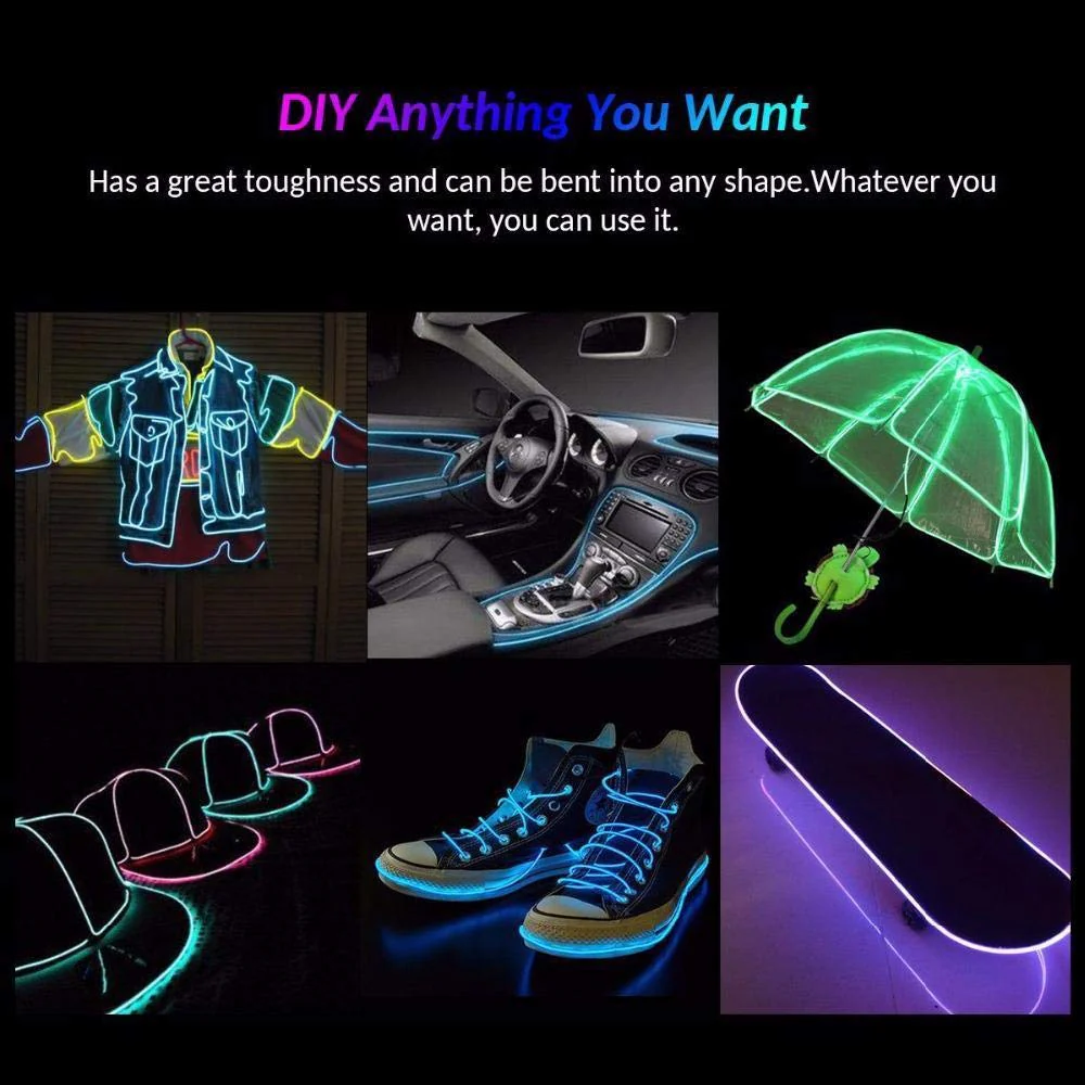 Searik LED Neon Light 16.4ft/5m, Portable Hot Pink EL Wire Glowing Rope Lights LED Strips String Light with Battery Controller for Halloween Decorations Party Favor Festival Car DIY Clothes Decor - Image 4