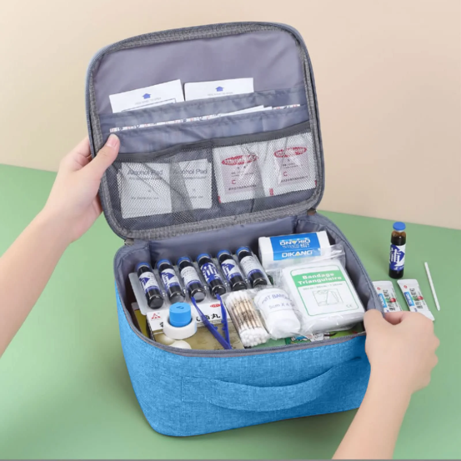 Seasboes Pack of 2 Medicine Bag, Large Capacity Emergency Bag, Medicine Bag, Empty First Aid Bag, Waterproof Medicine Storage Bag for Home, Travel, Office (Large + Small), sky blue, Casual - Image 3