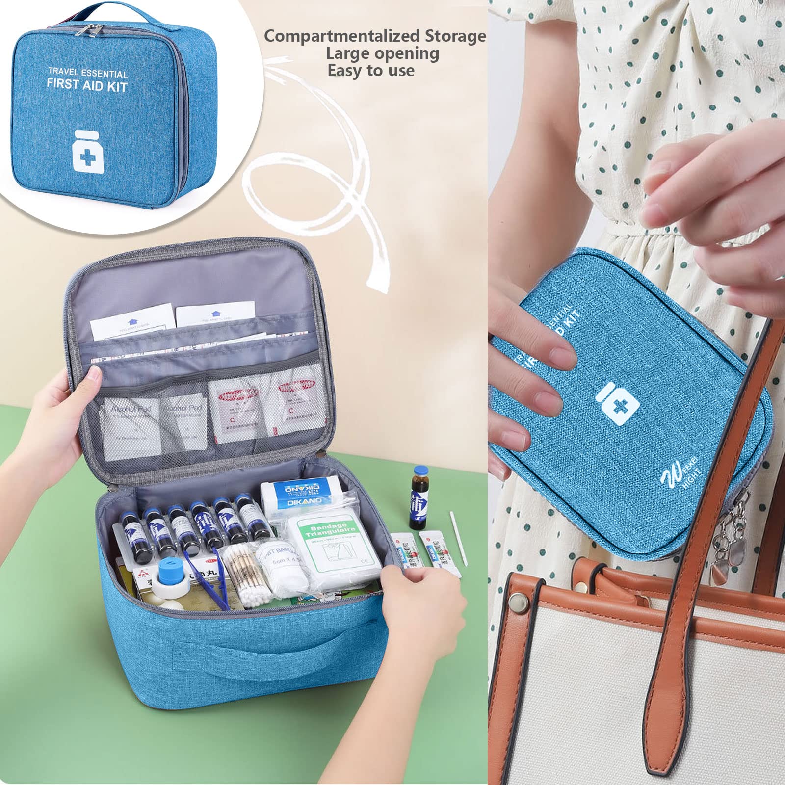 Seasboes Pack of 2 Medicine Bag, Large Capacity Emergency Bag, Medicine Bag, Empty First Aid Bag, Waterproof Medicine Storage Bag for Home, Travel, Office (Large + Small), sky blue, Casual - Image 5
