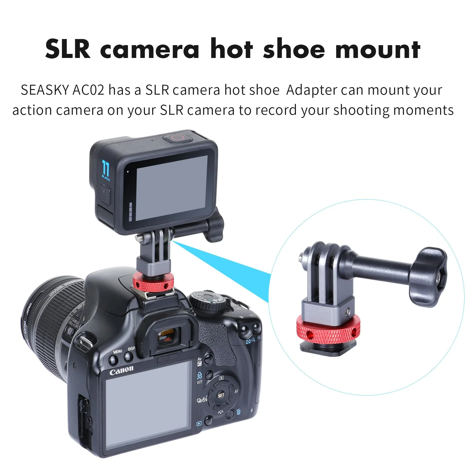 SEASKY AC02 Action Camera SLR Camera Cold hot Shoe Mount Tripod Adapter Conversion Accessory All-Metal Aluminum Alloy for GoPro Hero 13/12/11/10/9, for DJI Action 6/5 Pro 4/3, for Insta360 Ace Pro 2 - Image 2