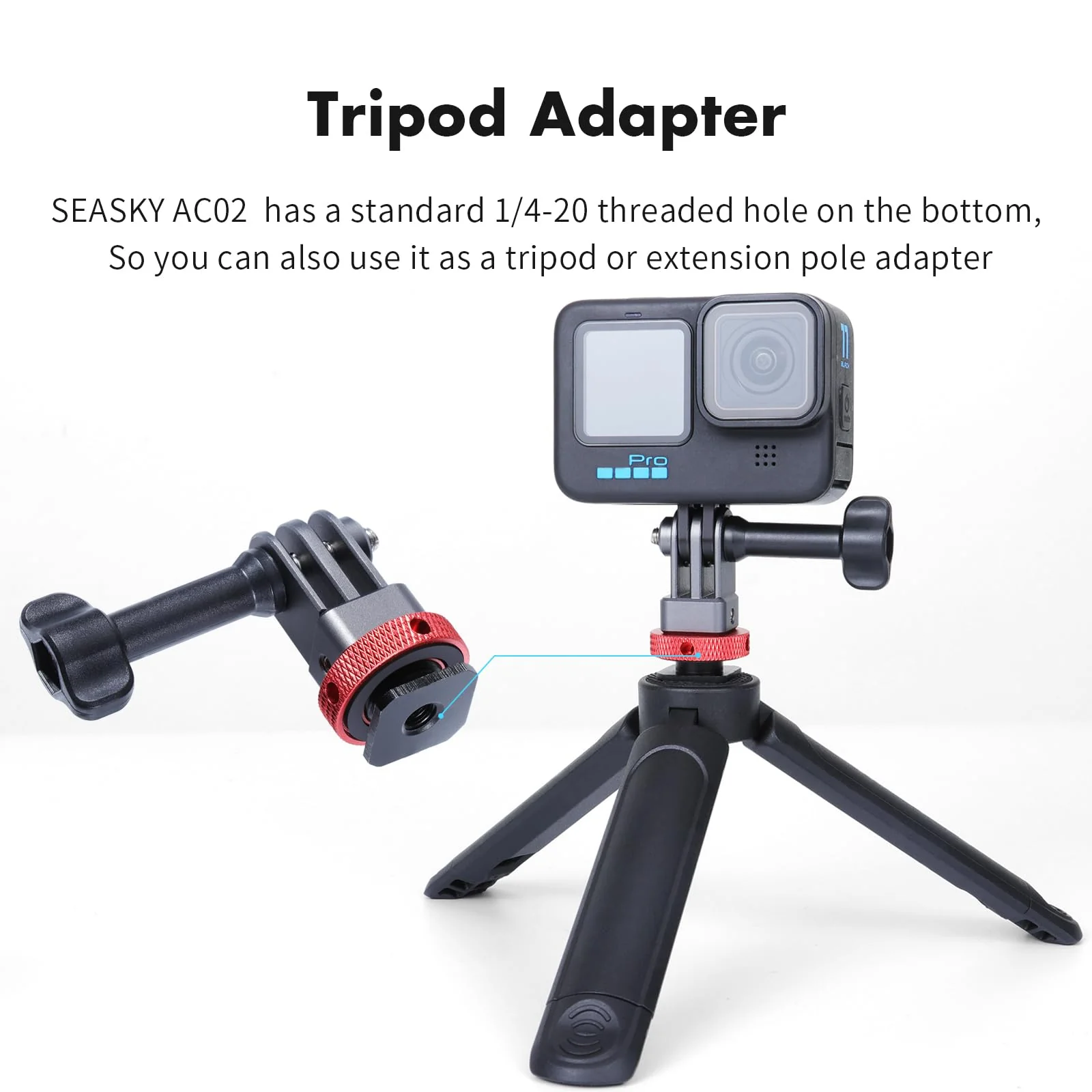SEASKY AC02 Action Camera SLR Camera Cold hot Shoe Mount Tripod Adapter Conversion Accessory All-Metal Aluminum Alloy for GoPro Hero 13/12/11/10/9, for DJI Action 6/5 Pro 4/3, for Insta360 Ace Pro 2 - Image 3