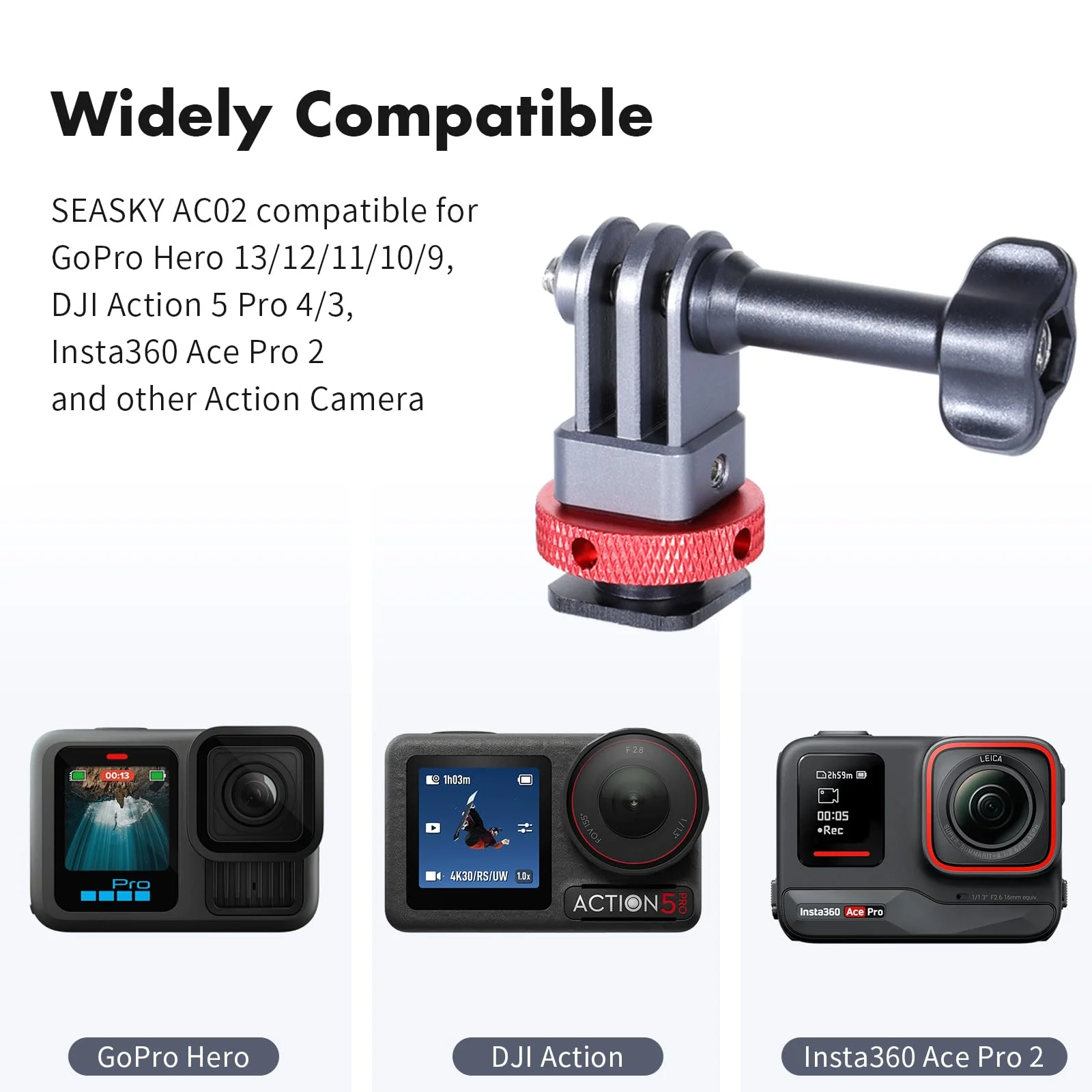 SEASKY AC02 Action Camera SLR Camera Cold hot Shoe Mount Tripod Adapter Conversion Accessory All-Metal Aluminum Alloy for GoPro Hero 13/12/11/10/9, for DJI Action 6/5 Pro 4/3, for Insta360 Ace Pro 2 - Image 5