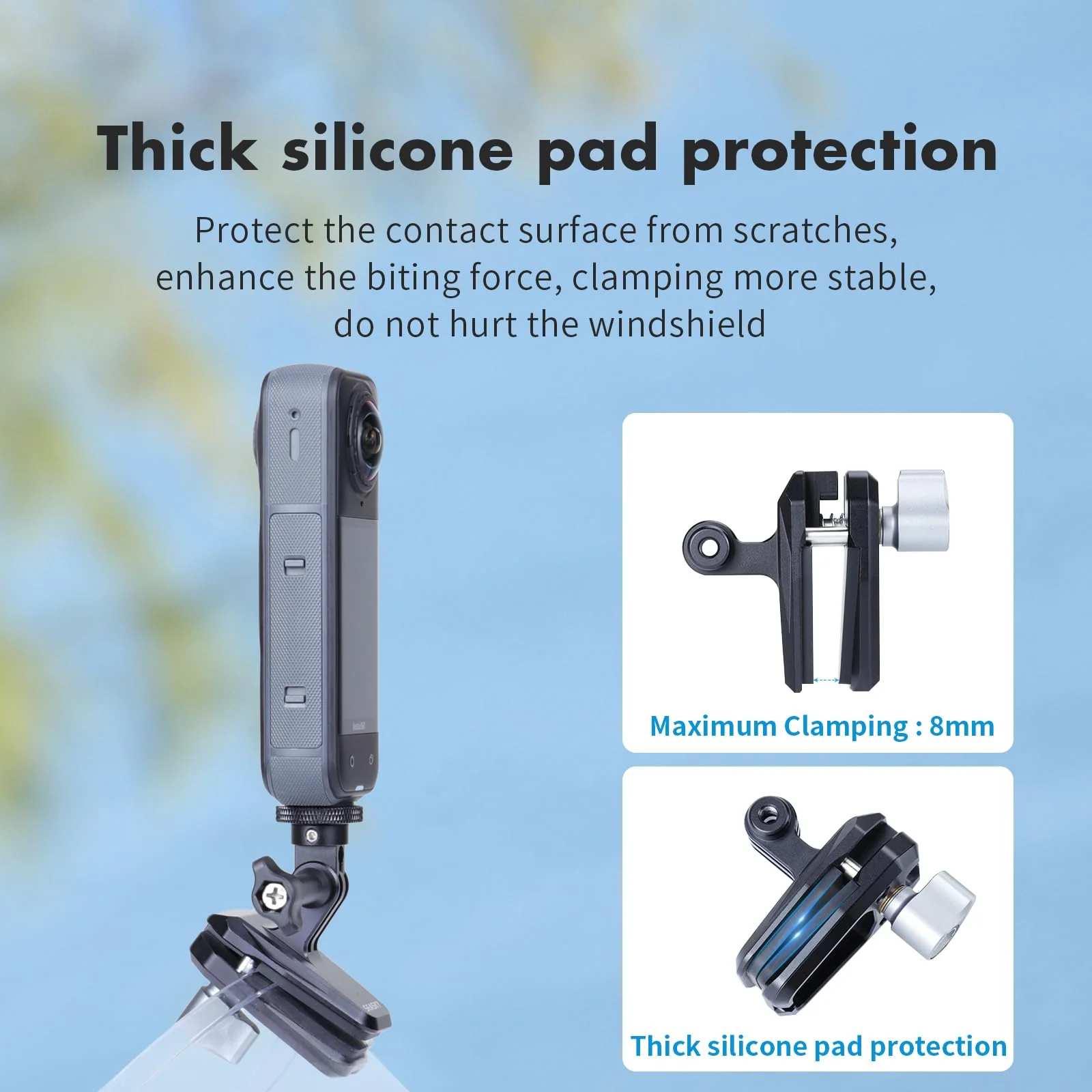 SEASKY M01 Motorcycle Motorbike Windscreen Clamp Mount Accessories for Gopro Hero 13 12 11 10 9 8 7 DJI Action 6 5 4 3 for insta360 X5 X4 X3 X2 X RS Sports Action Camera Aluminum Alloy - Image 4