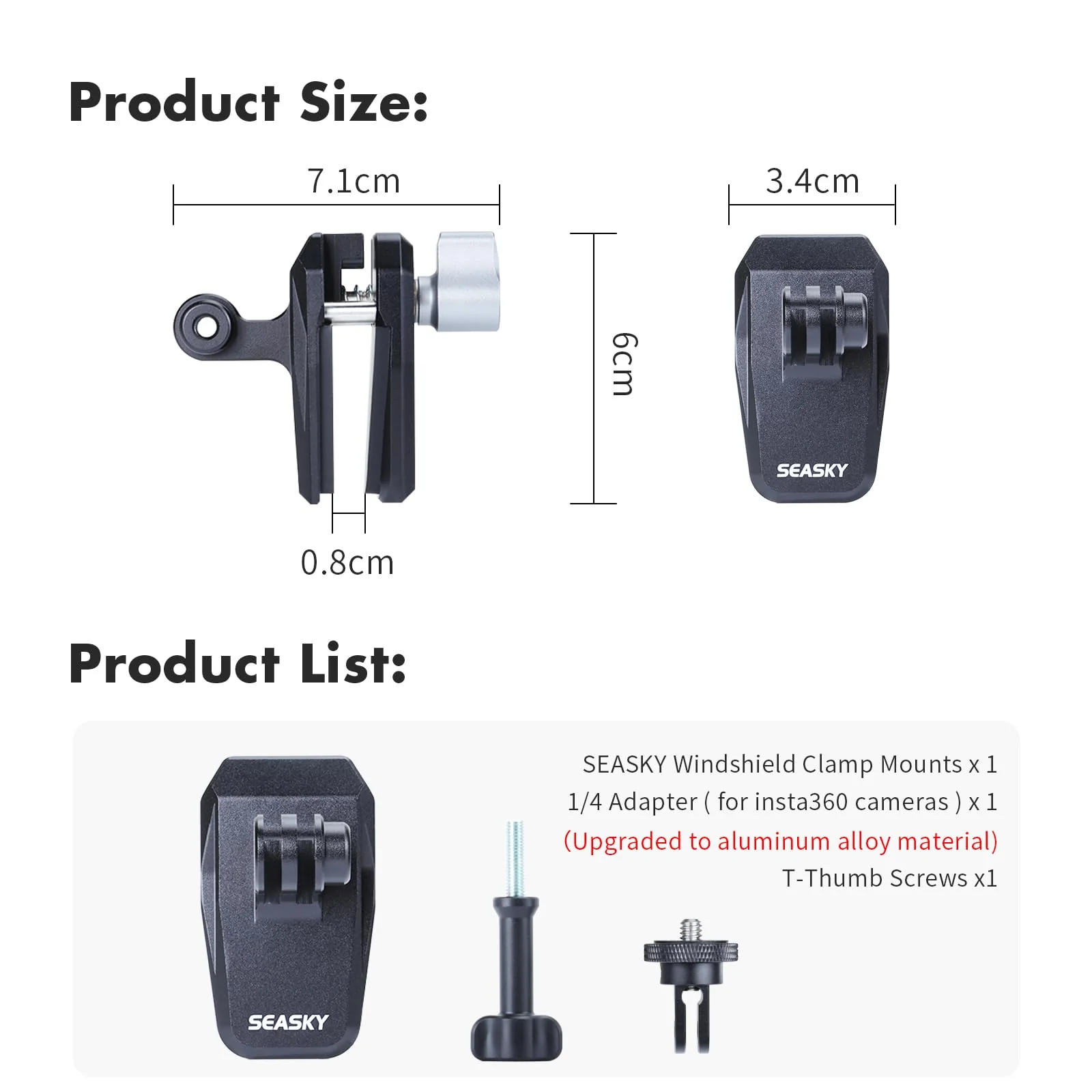SEASKY M01 Motorcycle Motorbike Windscreen Clamp Mount Accessories for Gopro Hero 13 12 11 10 9 8 7 DJI Action 6 5 4 3 for insta360 X5 X4 X3 X2 X RS Sports Action Camera Aluminum Alloy - Image 9