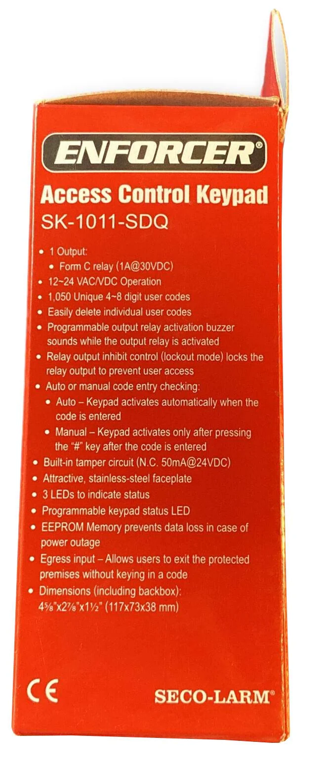 Seco-Larm SK-1011-SDQ ENFORCER Access Control Keypad, Up to 1,000 possible user codes (4-8 digits), Output can be programmed to activate for up to 99,999 seconds (nearly 28 hours) - Image 2