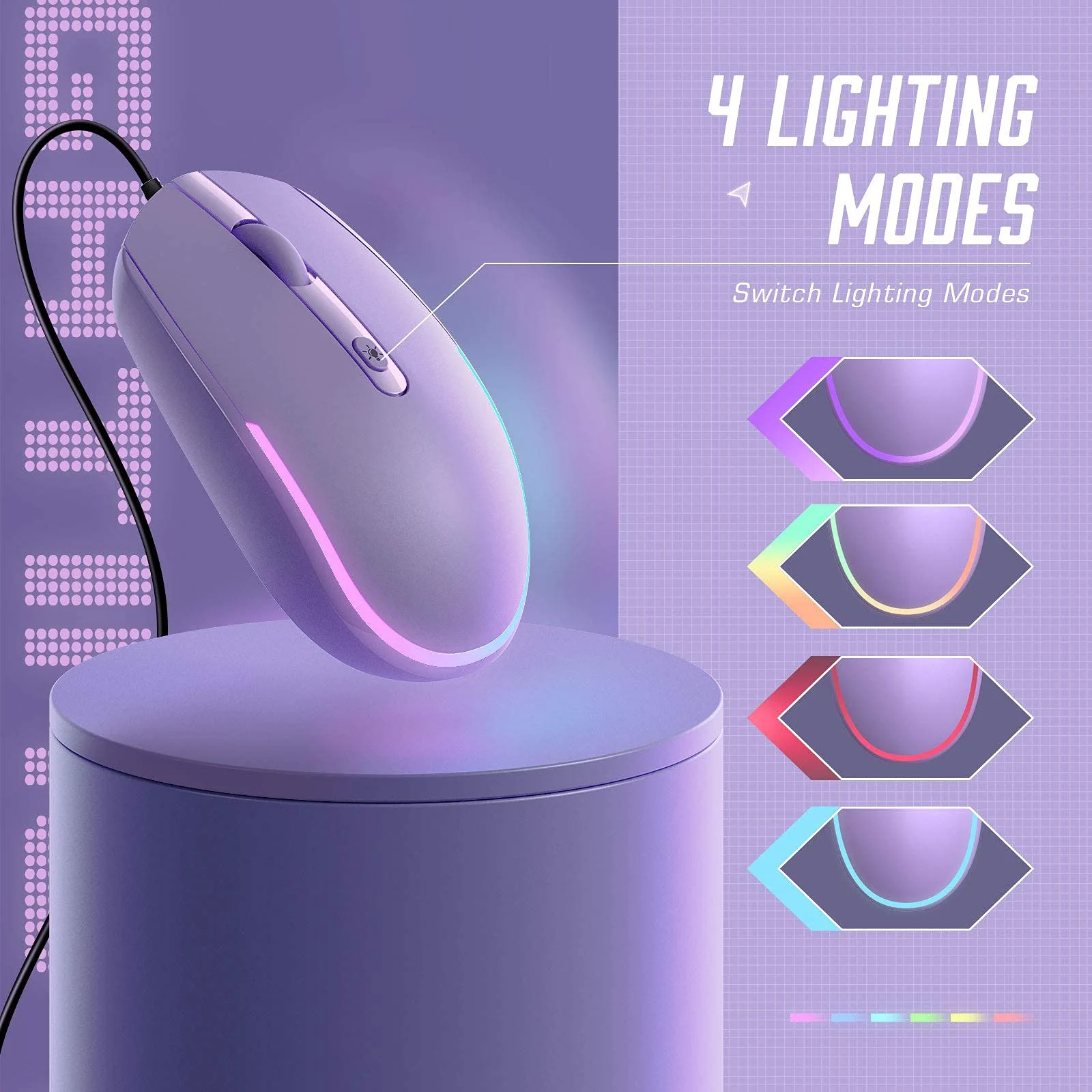 seenda Wired Mouse - USB Computer Mouse Wired with RGB Backlit Optical LED Mouse with Attached USB Cord for Laptops Notebooks Chromebook - Purple - Image 2