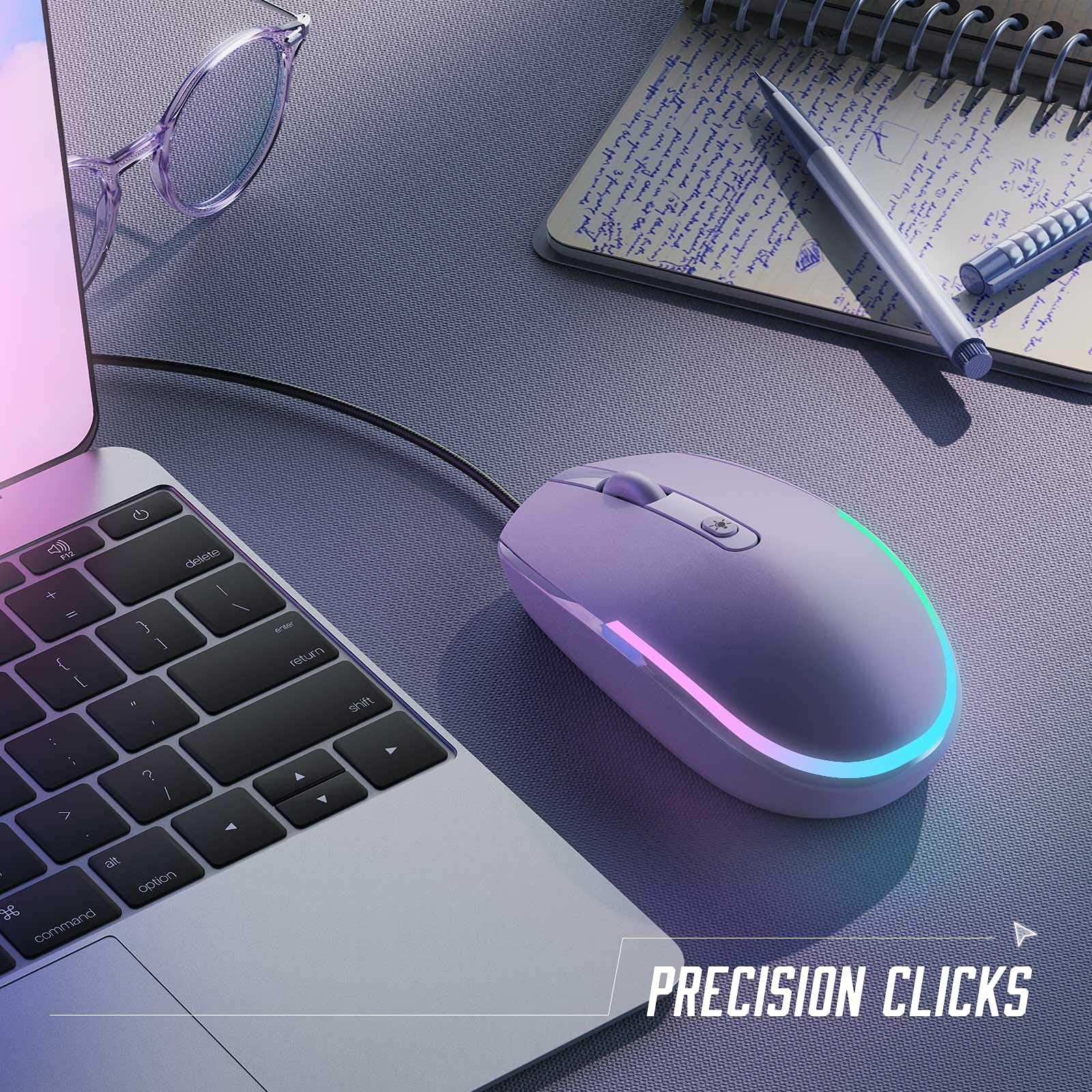seenda Wired Mouse - USB Computer Mouse Wired with RGB Backlit Optical LED Mouse with Attached USB Cord for Laptops Notebooks Chromebook - Purple - Image 7