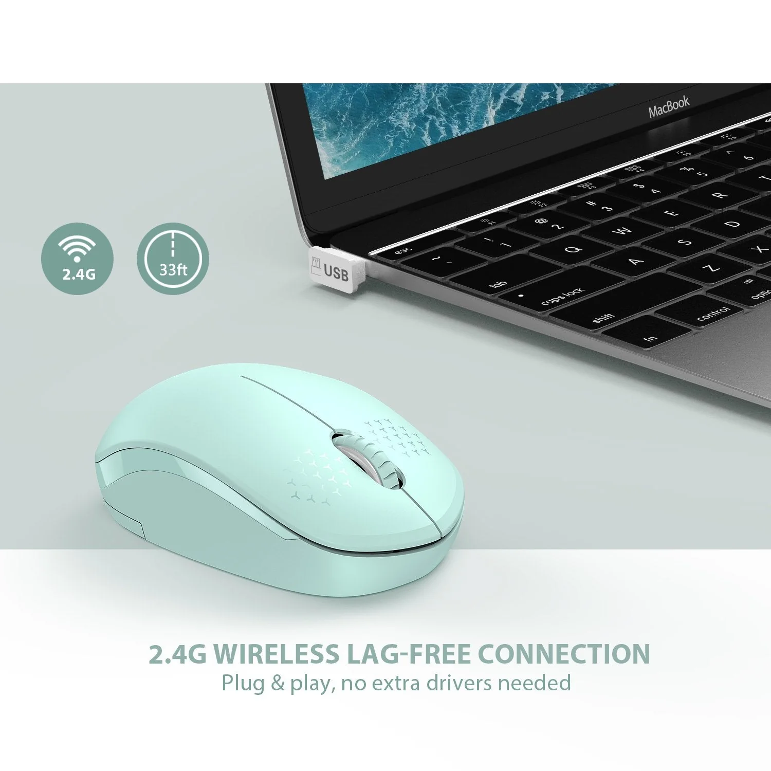 seenda Wireless Mouse, 2.4G Noiseless Mouse with USB Receiver - Portable Computer Mice for PC, Tablet, Laptop with Windows System - Mint Green A Green - Image 5