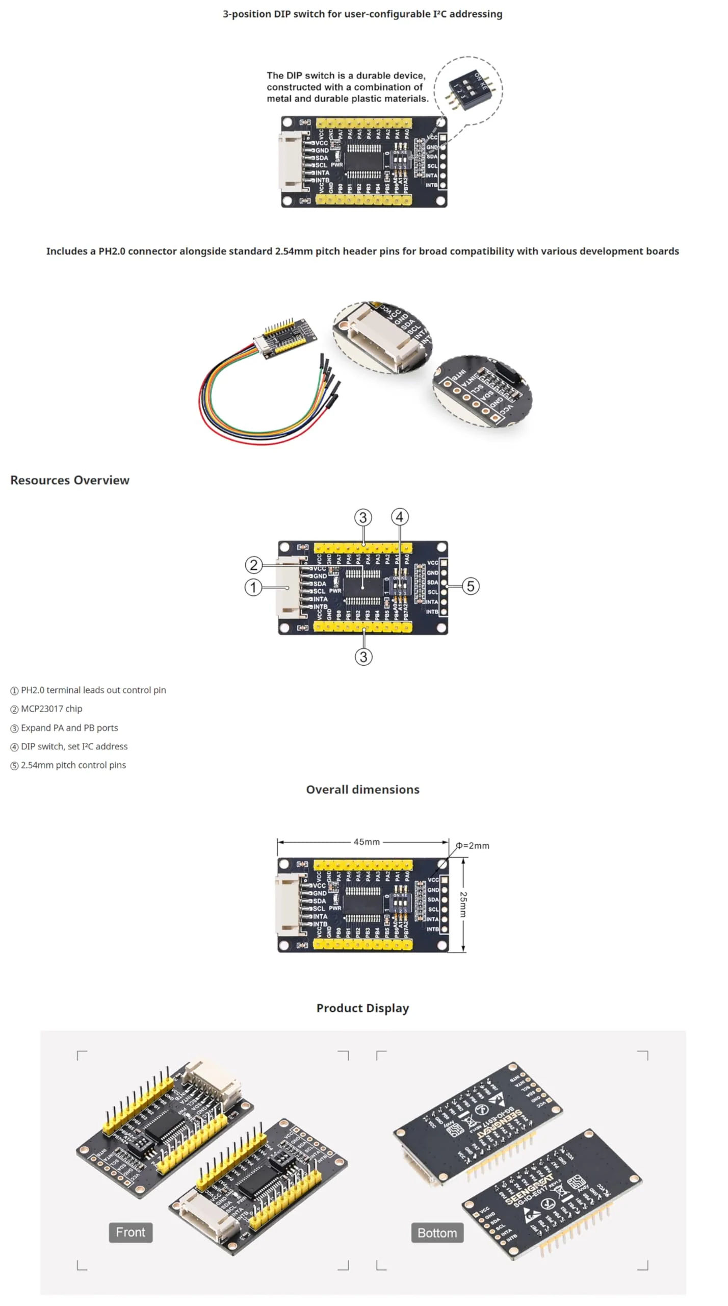 SEENGREAT MCP23017 IO Expander Module I2C Interface Expands 16 I/O Pins for Ardui/Stm32/Raspberry Pi Zero W Zero WH 2B 3B 3B+ 4B, 3.3V and 5V Levels, 3-Digit DIP Switch - Image 7