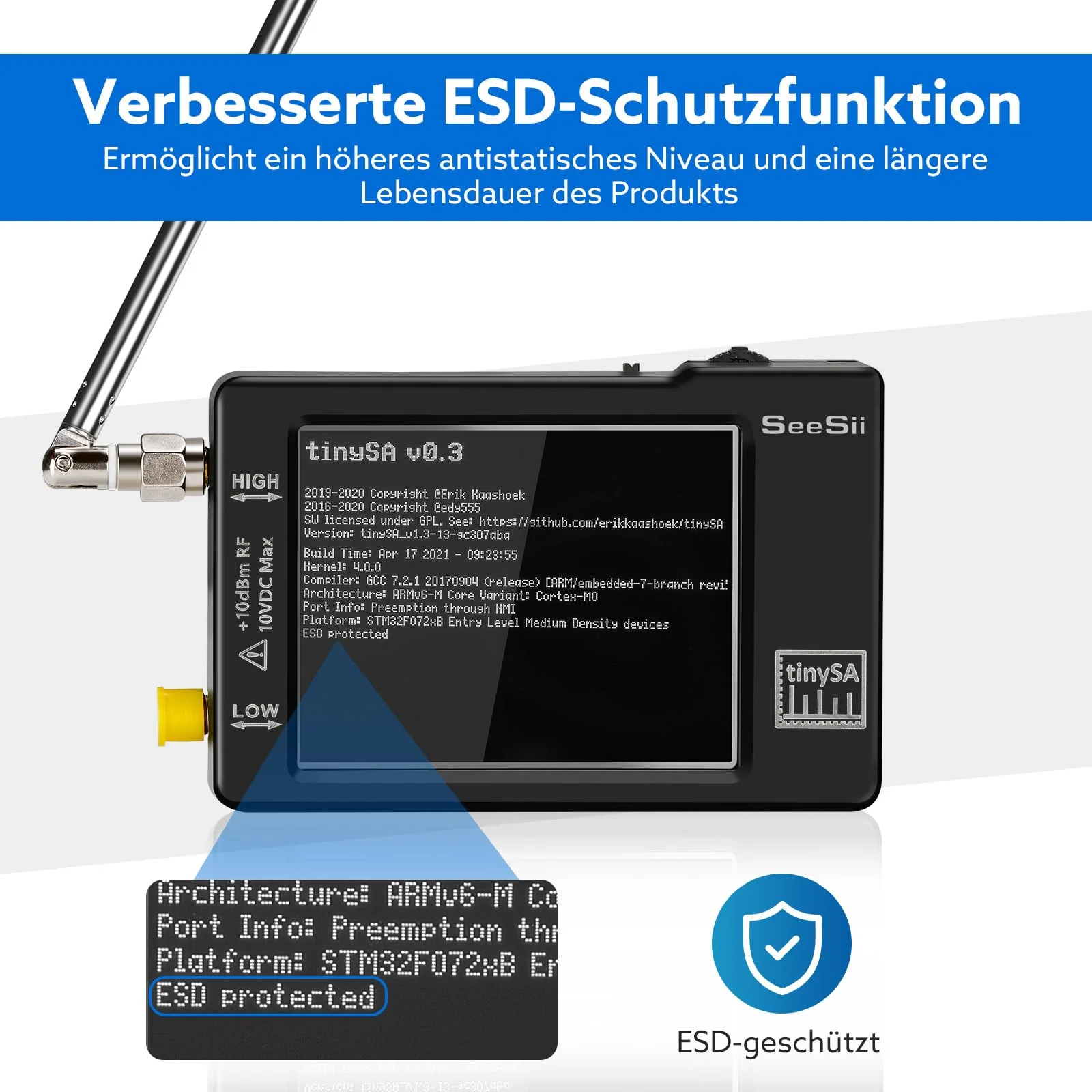 Seesii TinySA Spectrum Analyzer - 2.8 Inch Spectrum Analyzer 100 kHz - 960 MHz Input MF HF VHF UHF, Signal Generator Frequency Analyzer with Touchscreen with ESD Protected - Image 7