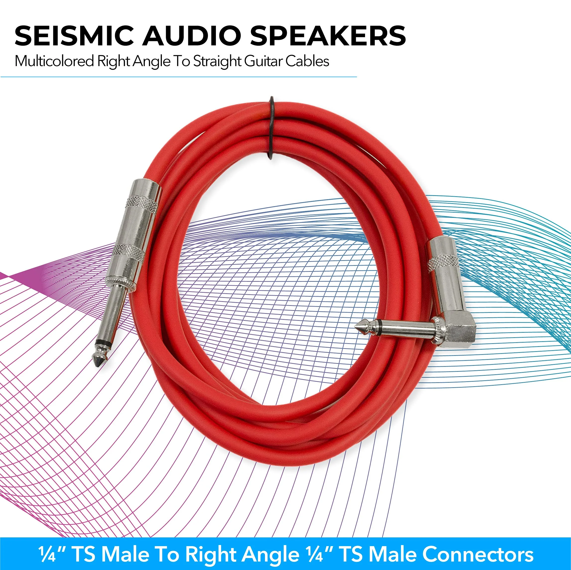 Seismic Audio Speakers Guitar Cables, Right Angle To Straight Guitar Cables, Multicolor, 10 Feet, 6 Pack - Image 3
