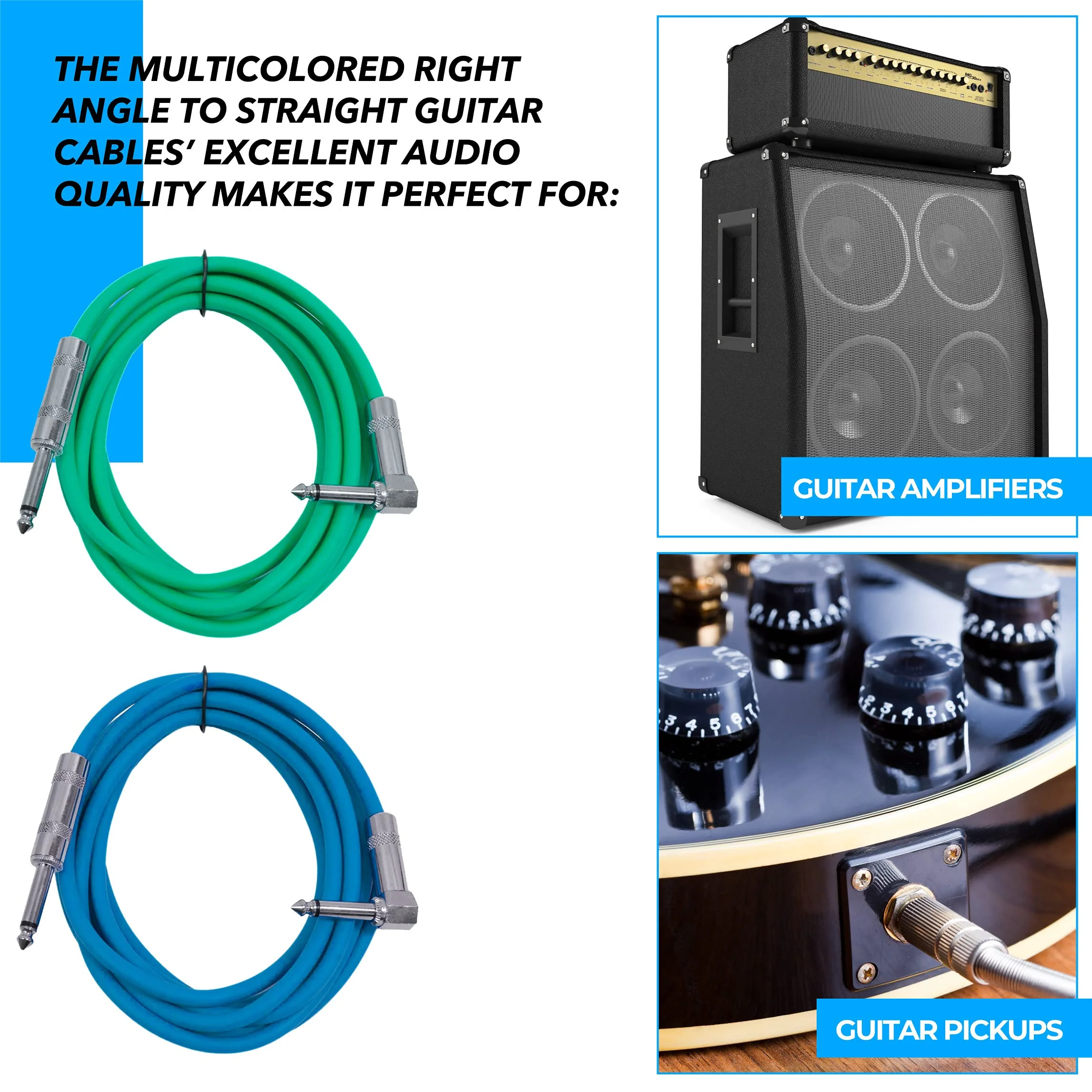 Seismic Audio Speakers Guitar Cables, Right Angle To Straight Guitar Cables, Multicolor, 10 Feet, 6 Pack - Image 5