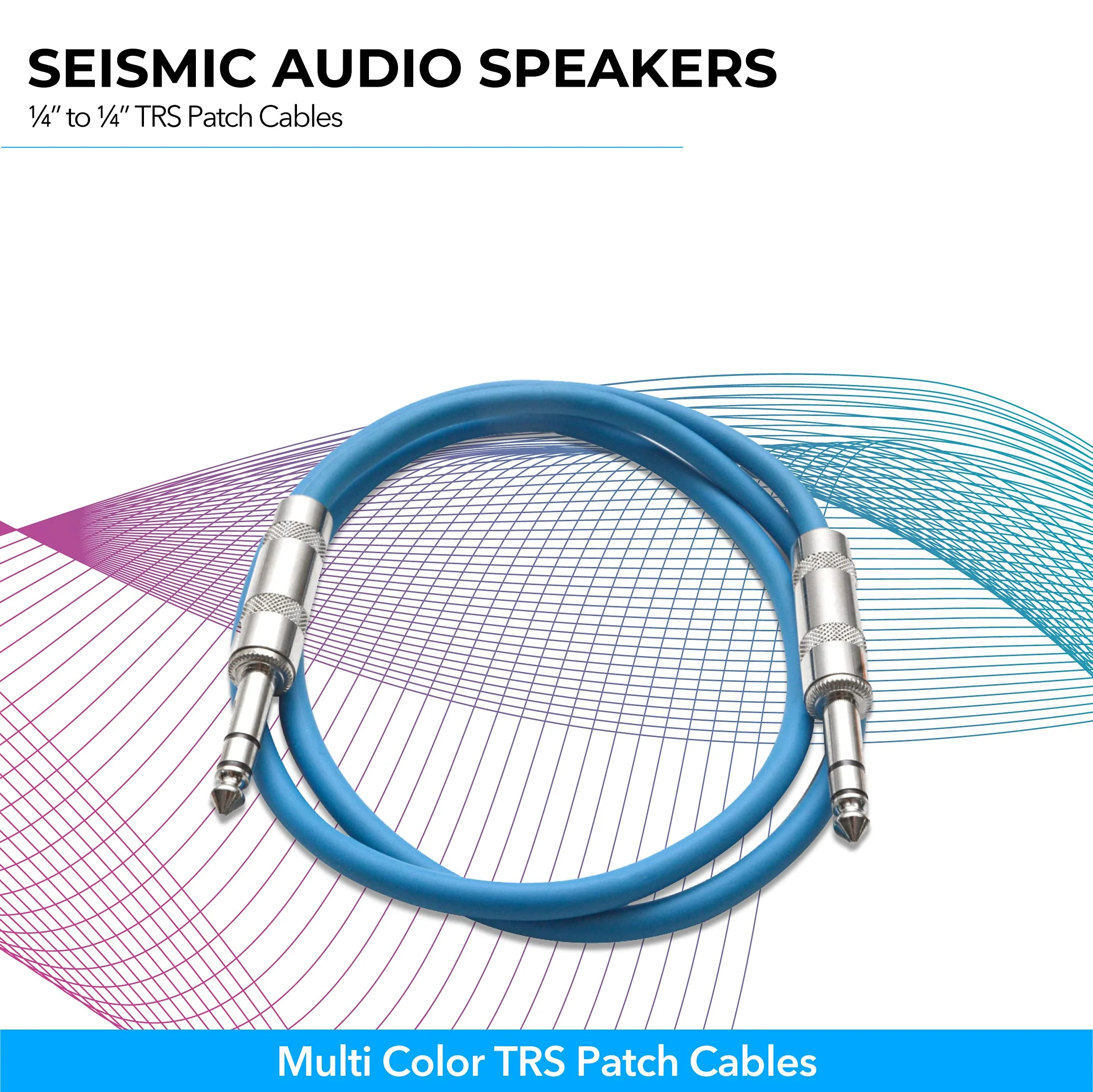Seismic Audio Speakers ¼” to ¼” TRS Patch Cables, 2 Foot Patch Cables, Pack of 6, Multi Color - Image 3