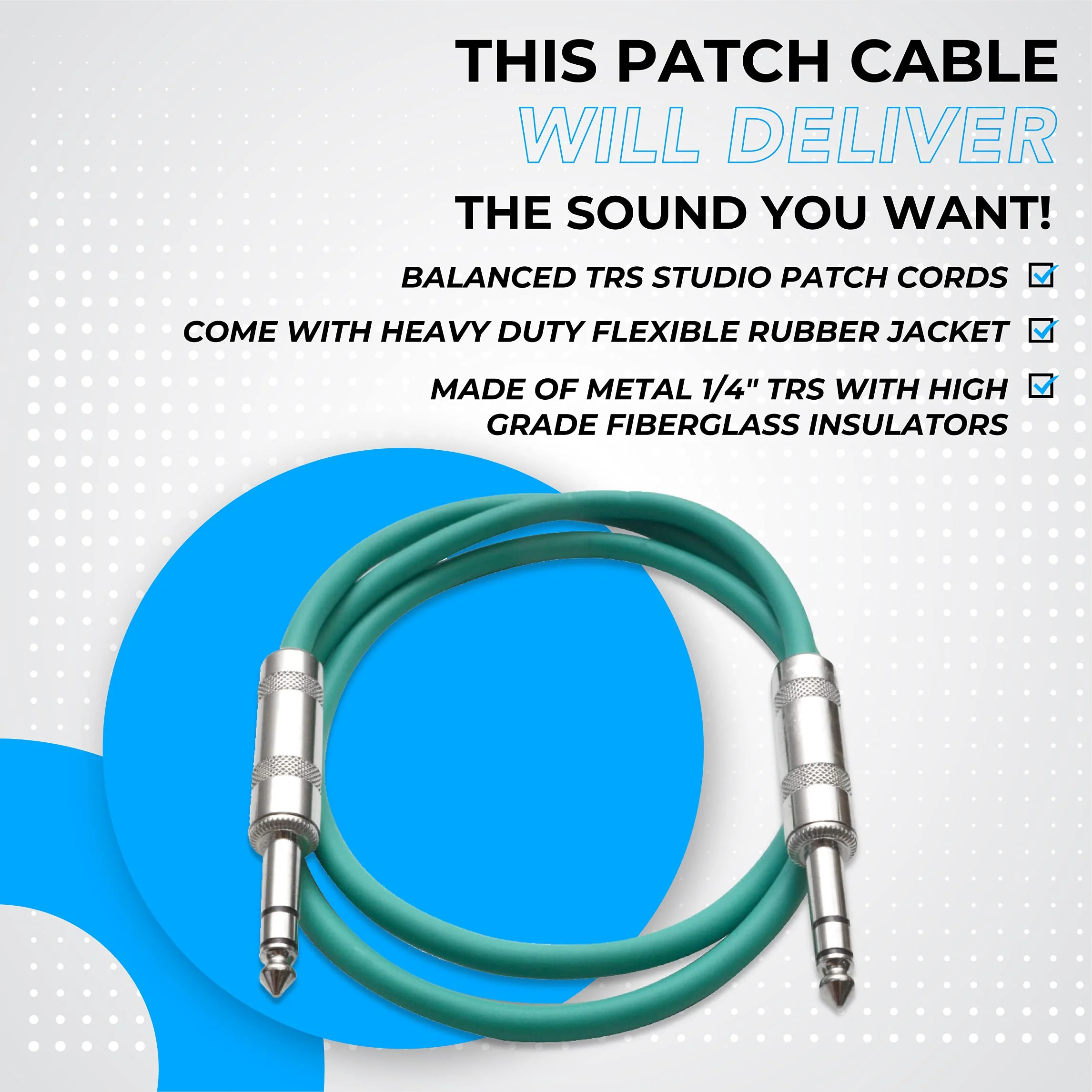 Seismic Audio Speakers ¼” to ¼” TRS Patch Cables, 2 Foot Patch Cables, Pack of 6, Multi Color - Image 4