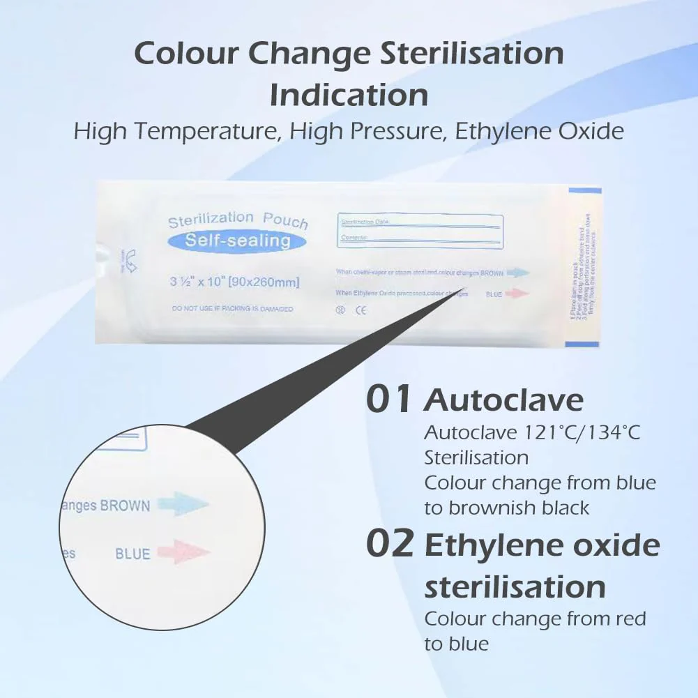 Self-Adhesive Sterilisation Bags, Pack of 100 Self-Sealing Sterilisation Bags, 90 x 260 mm Disposable Sterilisation Bags, Self-Sealing Bag, Sterilisation Bags, Autoclave Steriliser Bag - Image 4