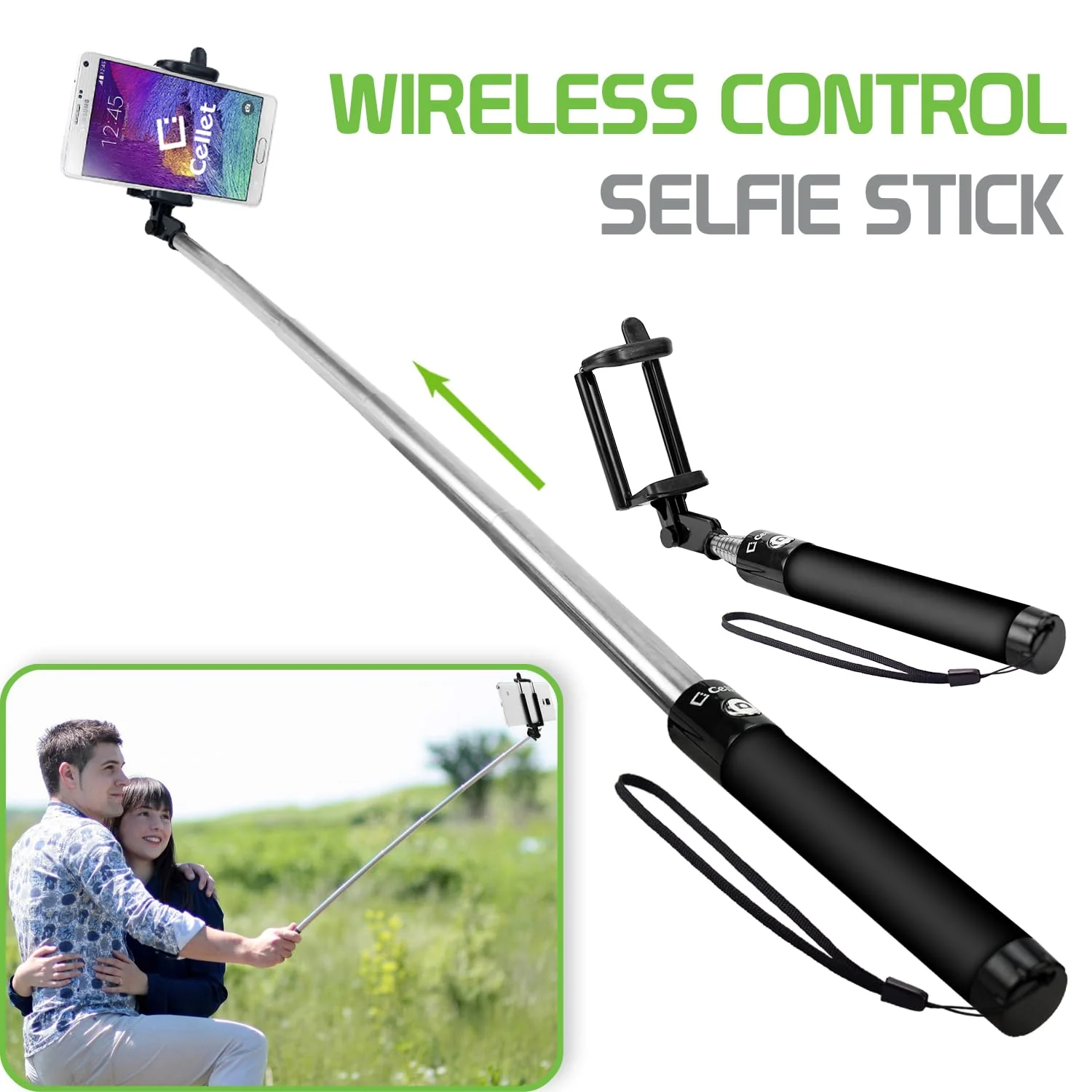 Self-Portrait Stick: Cellet Premium Wireless Selfie Stick Extendable and Adjustable Compatible to Apple iPhone 15, 15 Plus, 15 Pro, 15 Pro Max, Galaxy S24, S24+, S24 Ultra and More - Image 2