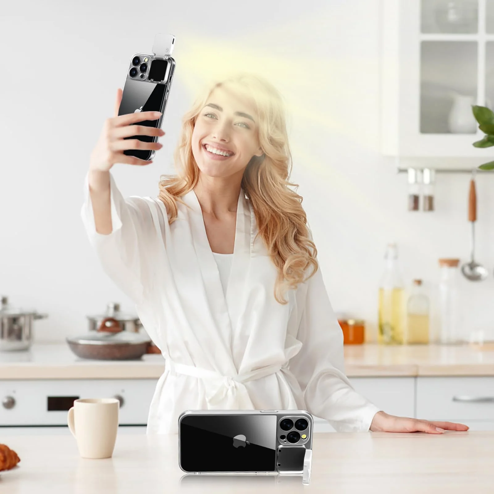 Selfie Light for iPhone 12 Pro Max Case with LED Built-in Light-Up Fill Light Rechargeable for TIK Tok/Stream/Makeup/Live/Video- Selfie (2 Models, 3 Level Brightness) Crystal Clear - Image 2