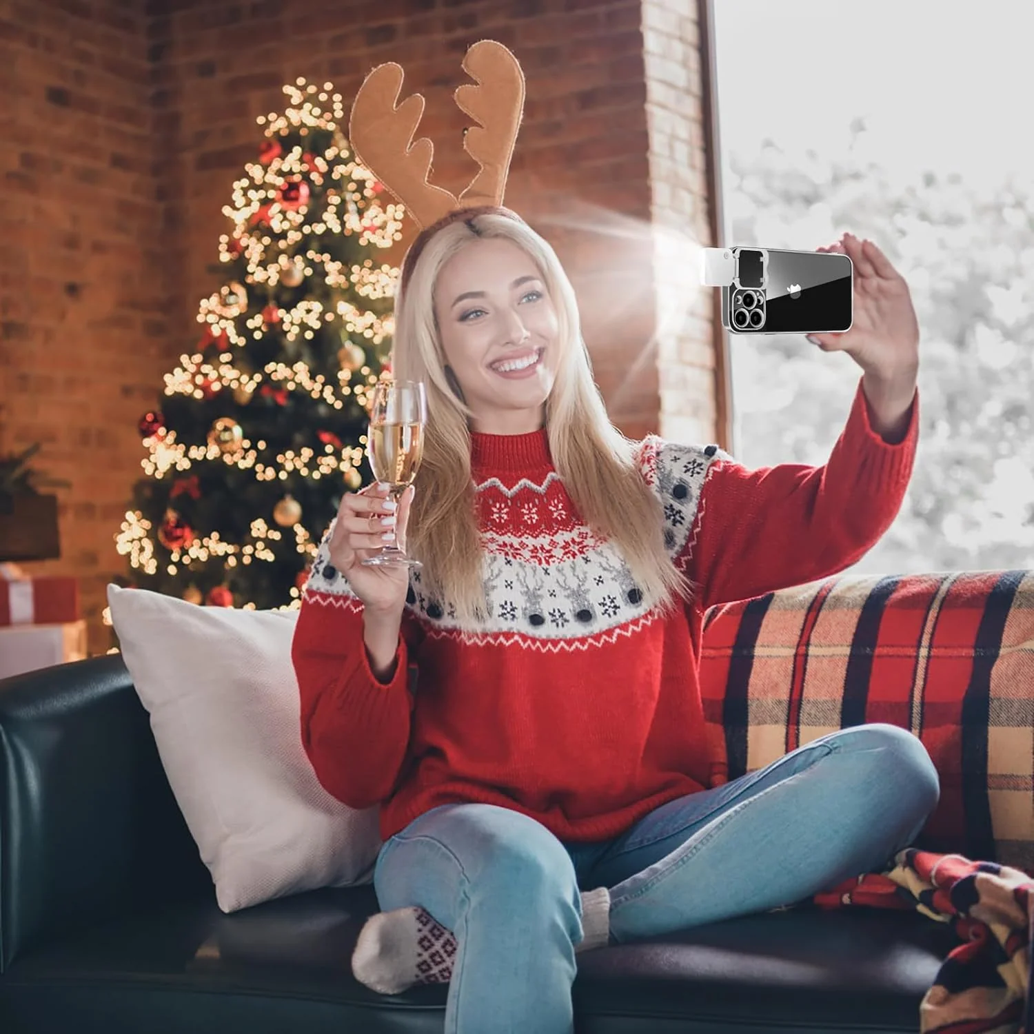 Selfie Light for iPhone 15 Pro Max Case with LED Built-in Light-Up Rechargeable for TIK Tok/Stream/Makeup/Live/Video- Selfie (2 Models, 3 Level Brightness) (Clear, for iPhone 15 Pro Max) Clear - Image 2