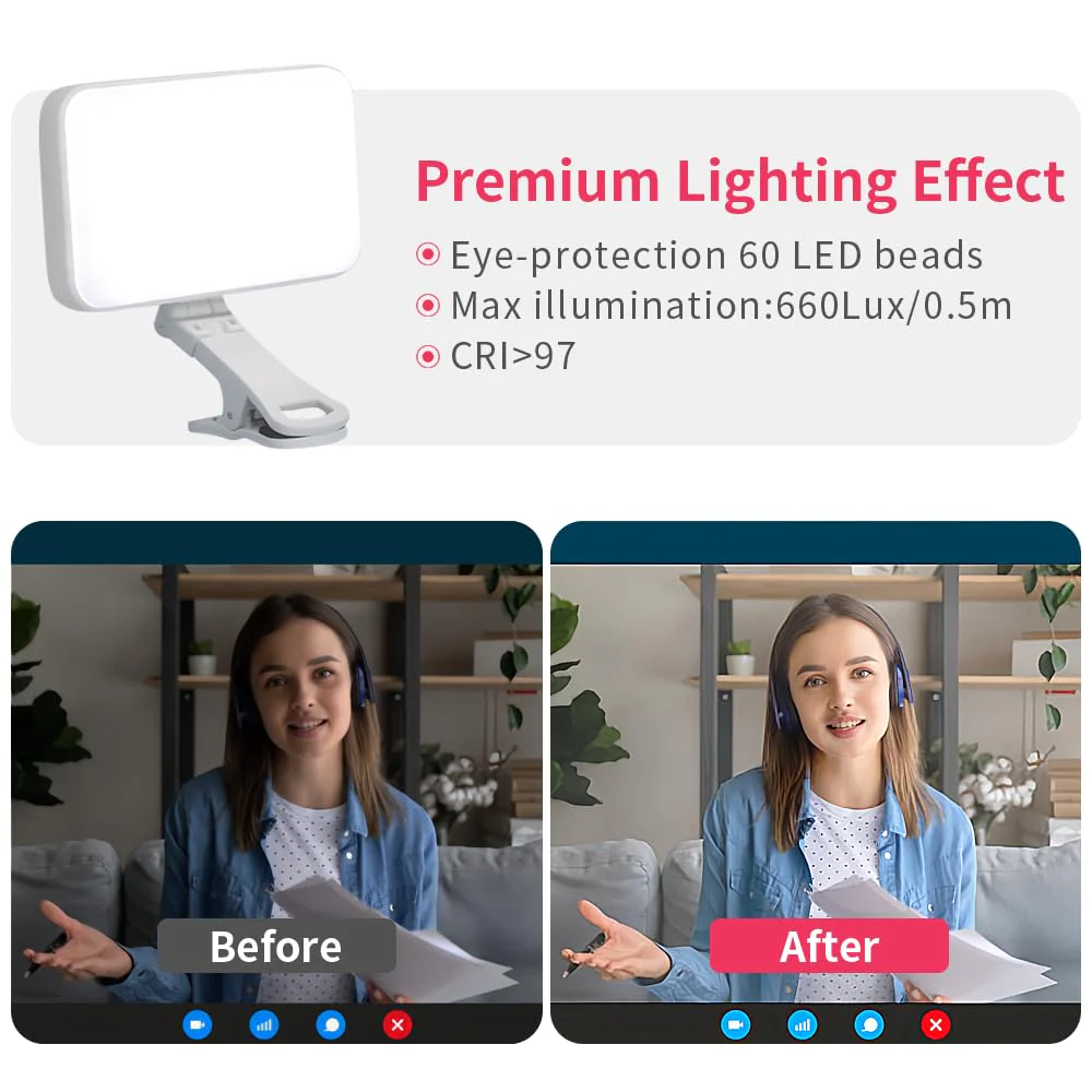 Selfie Light for Phone, 66 LED Phone Light with Rechargeable Clip and Adjusted 3 Light Modes, 2000mAh Video Light for iPhone iPad, Laptop, Makeup, TikTok, Selfie, Vlog, Video Conference white - Image 2