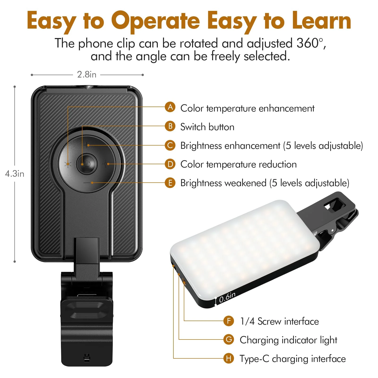 Selfie Light, Long Time Rechargeable Clip Video Light, Upgraded Cell Phone Light, Adjusted 5 Light Modes, Portable LED Light, Selfie Light for Phone, Camera, Laptop, iPad, TikTok, Video Vlog - Image 3
